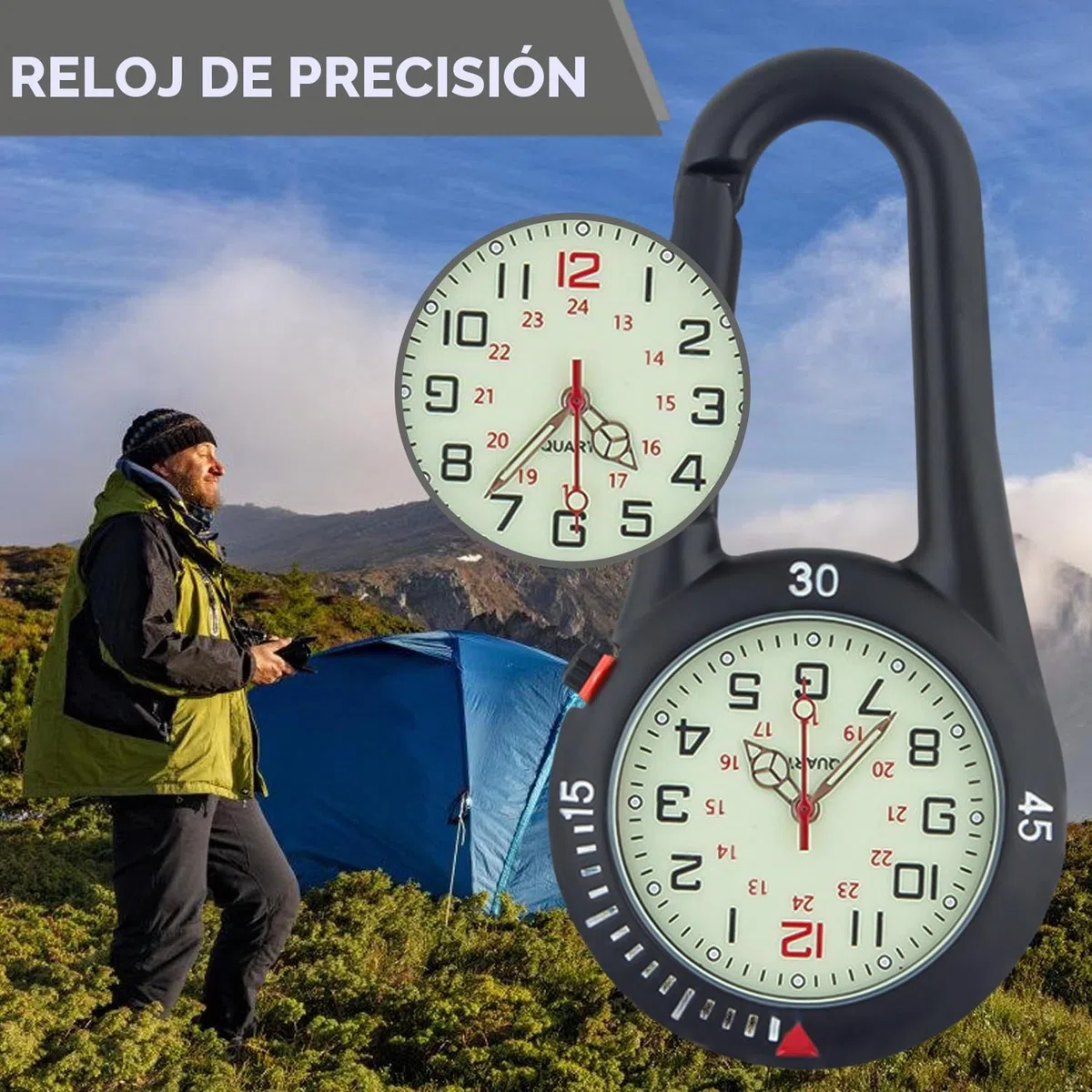 Nizirioo 1 reloj de enfermera: reloj de cuarzo multifuncional con mosquetón, pequeño reloj de cinturón luminoso para médicos, enfermeras, paramédicos, chefs, deportes, ciclistas, escaladores, unisex