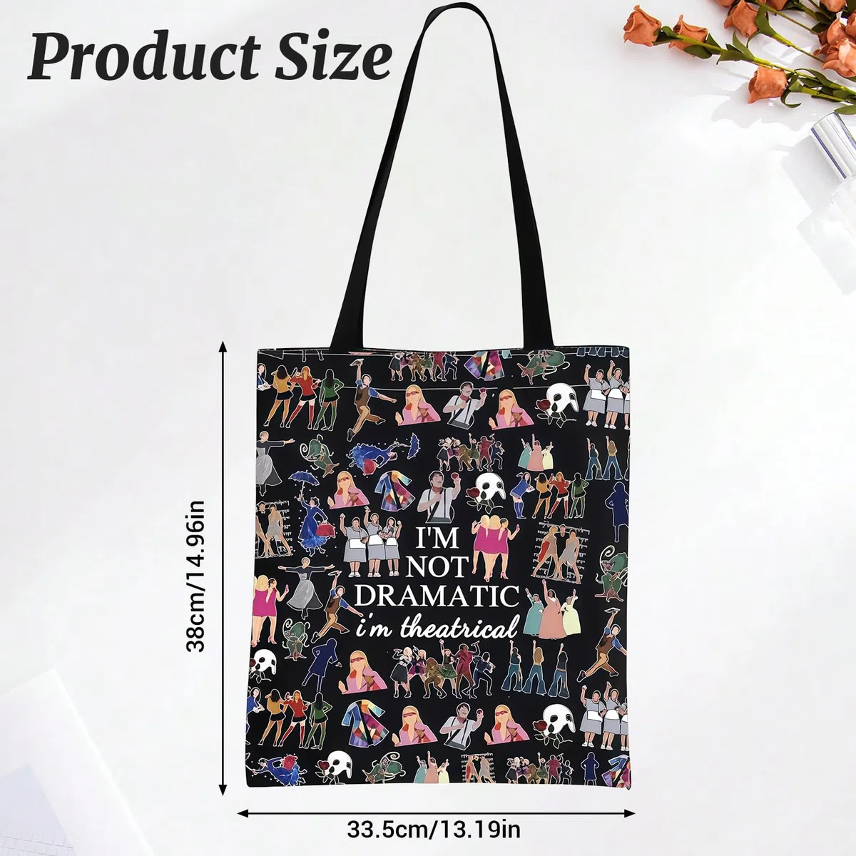 Bolsa Tote de Musical de Broadway, Bolsa de Tela I'm Not Dramatic I'm Theatrical, Regalos para Amantes del Teatro y Musicales, Bolso de Hombro, Negro