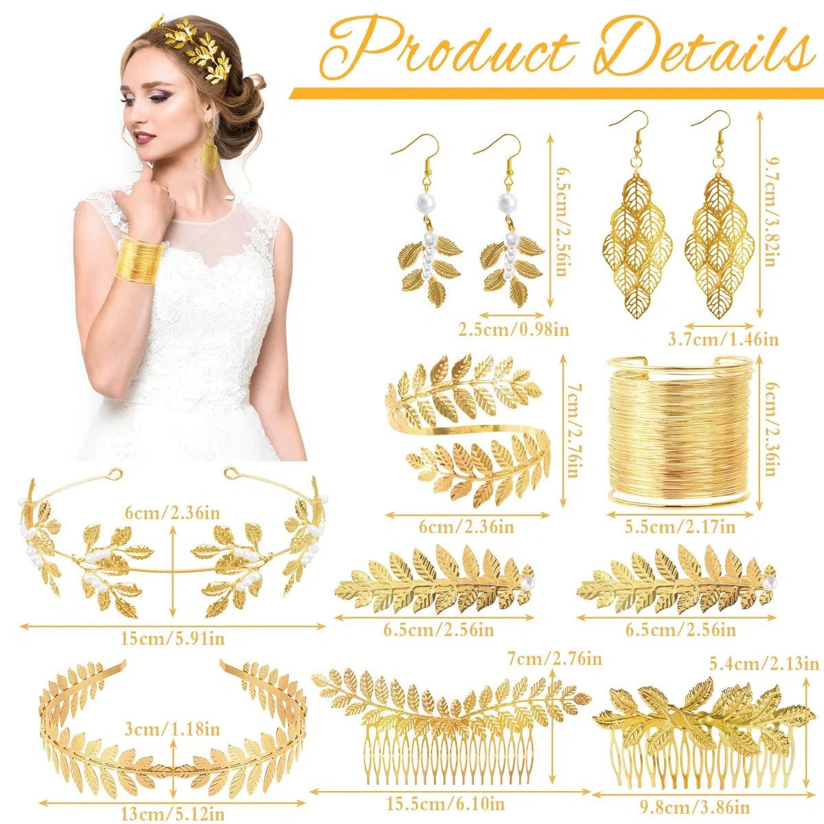 10 Accesorios Diosa Griega,Juego de Joyas Perla Conjunto Bisuteria Mujer Accesorios Romano Corona de Hojas Juego de Joyas para Mujer Oro Greek Goddess Bisuteria Joyería para Fiesta