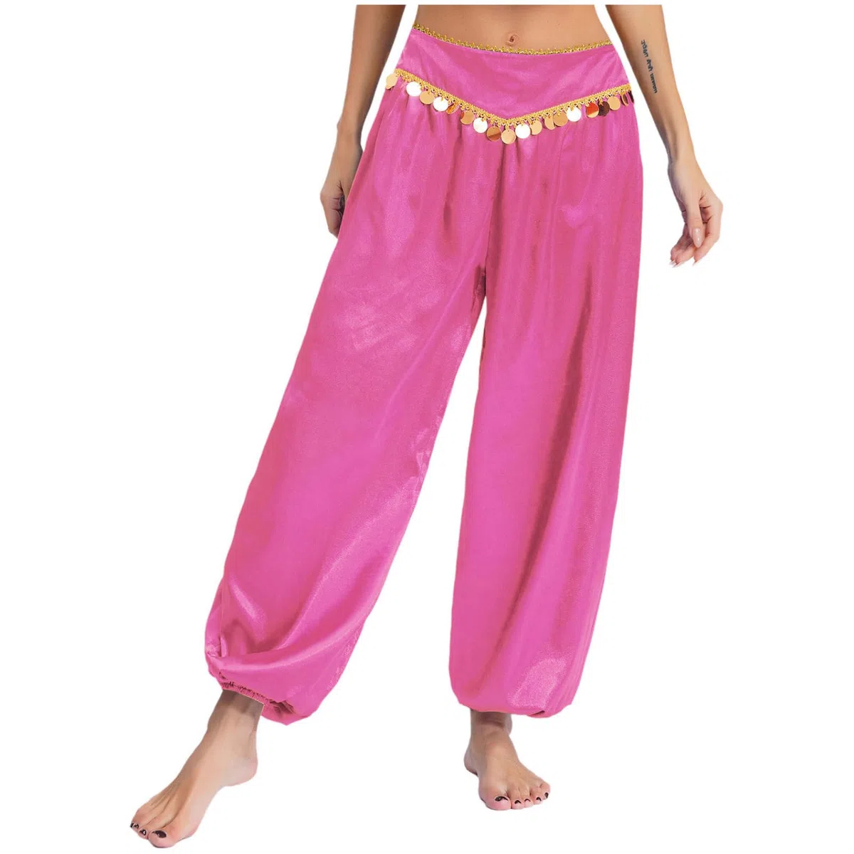 Sywiyi Pantalones largos de danza del vientre para mujer, pantalones bombachos con lentejuelas de baja estría, indios, orientales, disfraz de fiesta temática, carnaval