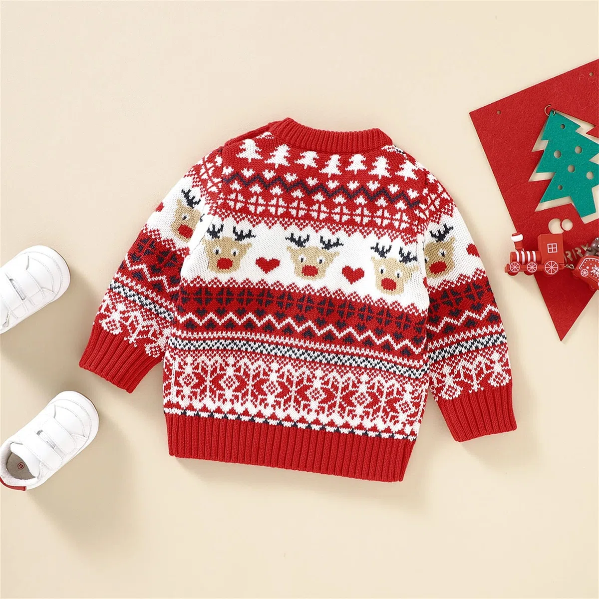 Jersey Navidad Niño Bebe Niña Reno, Jersey Navideño Niño, Suéter Sudadera de Punto de Manga Larga de Navidad de Invierno Rojo Ropa Bebe con Botones