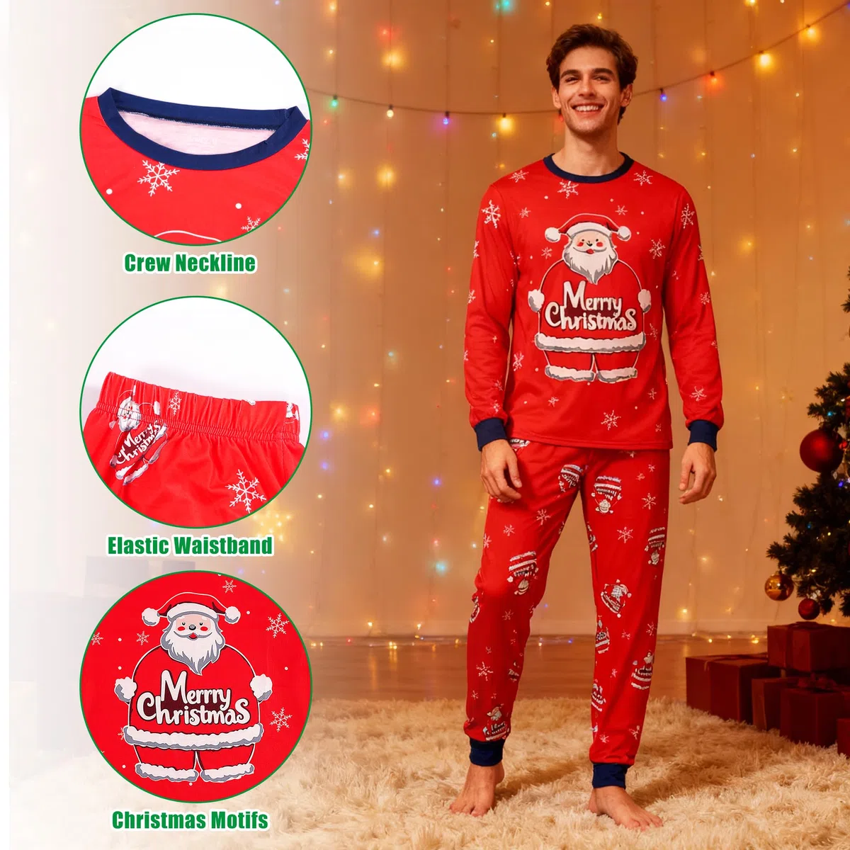 GRPSKCOS Pijamas de Navidad para adultos, pijamas de Navidad para adultos, pijamas largos a juego, conjunto de pijamas de Navidad para hombres y mujeres