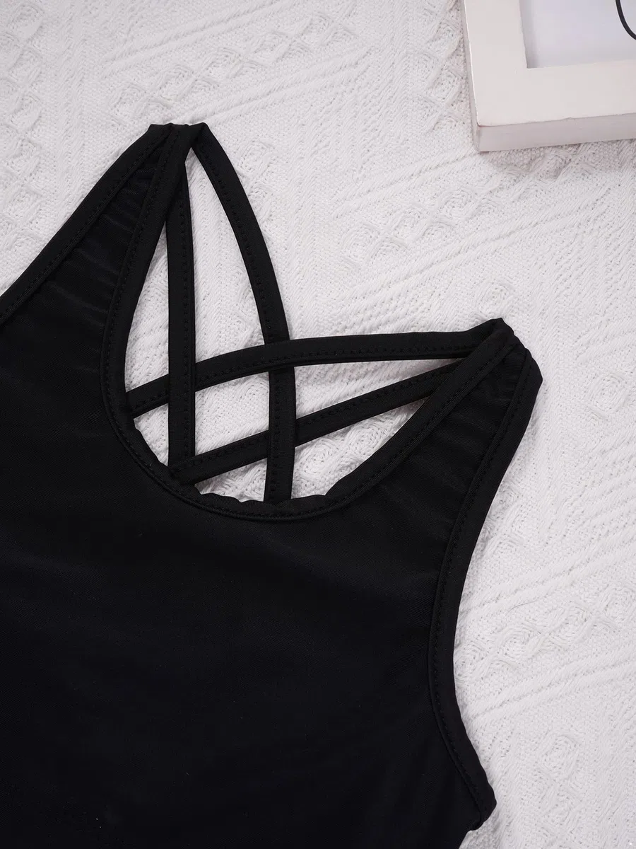 Alvivi Traje de Baño de Tres Piezas para Niñas Bañador Deportivo con Crop Top y Braga Bikini Braguita y Pantalones Corto de Natación Ropa de Playa Piscina Surf 4-16 Años