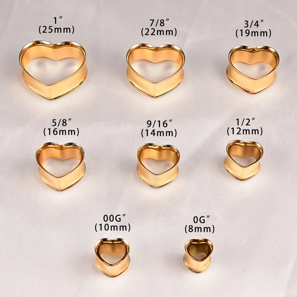 Vankula Dilataciones Orejas 1 Pare Tunel tapones Expansaor Doble Acampanados Corazón acero inoxidable Oreja piercing de joyería para Mujer Hombre 8mm a 25mm