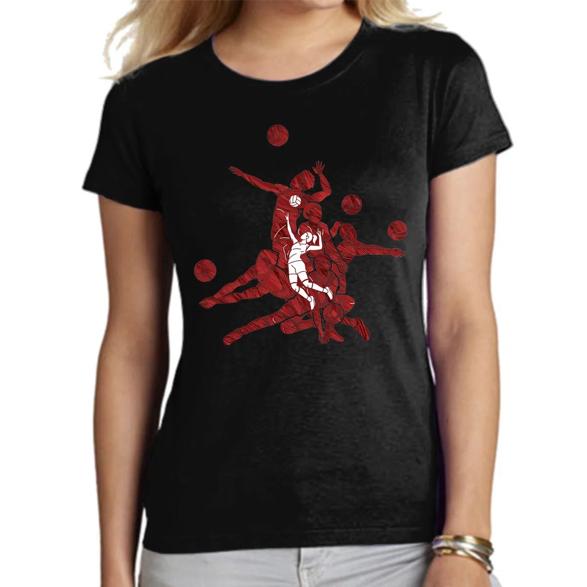 the Fan Tee Camiseta de Adulto de Mujer Deportes Volleyball Divertido Juego, Red, Deporte, volibolista, Balón, Remate, voleibolista 010 XS
