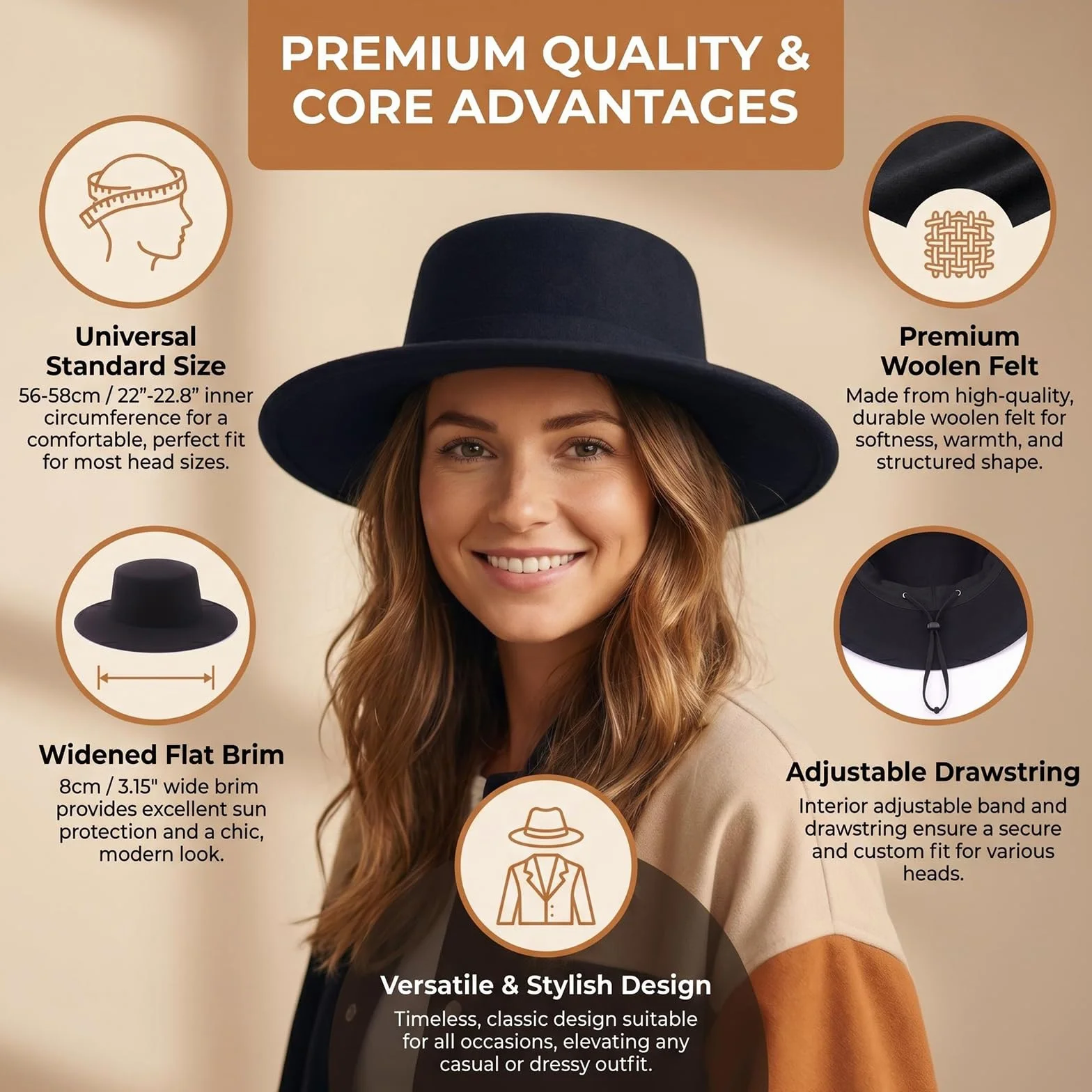 QUUPY Sombrero Fedora negro de mezcla de lana con ala plana Gorra de bolos estilo panamá sombrero de jazz para boda Talento Performance Unisex