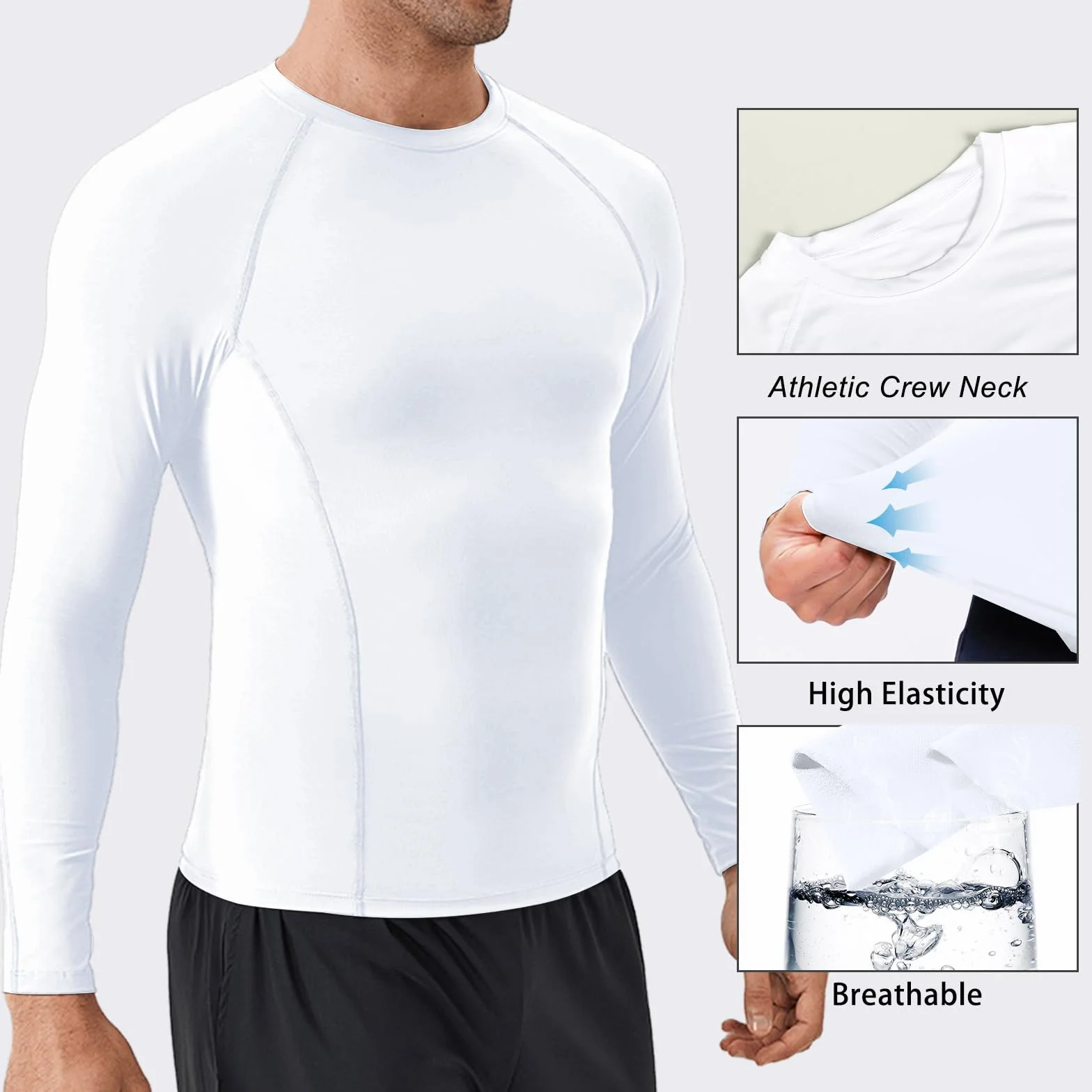 Camiseta Compresión Hombre, Ropa de Manga Larga, Base Layer Deportiva Transpirable de Secado Rápido, Camisetas para Correr Gimnasio Entrenamiento Ciclismo Running Fitness