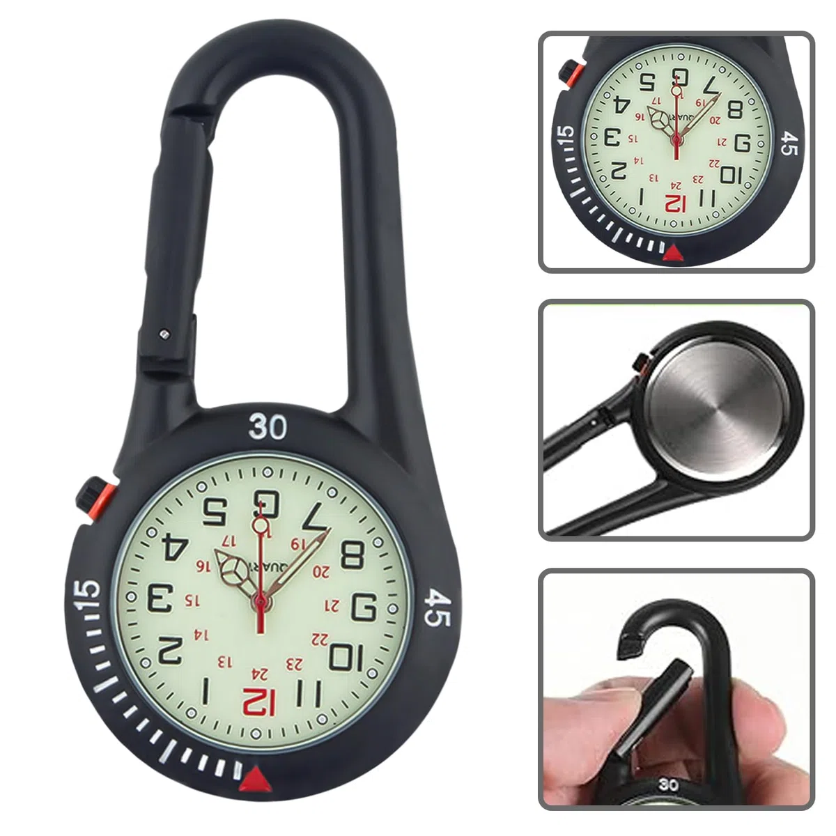 Nizirioo 1 reloj de enfermera: reloj de cuarzo multifuncional con mosquetón, pequeño reloj de cinturón luminoso para médicos, enfermeras, paramédicos, chefs, deportes, ciclistas, escaladores, unisex