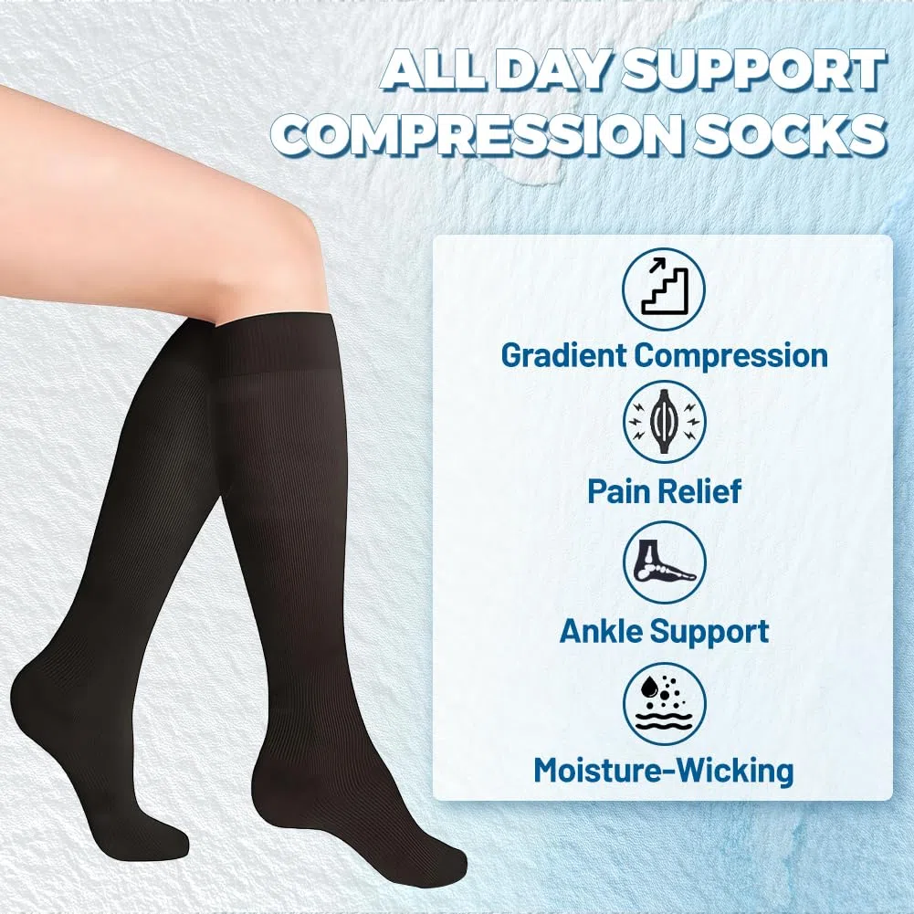 flintronic 6 Pares Calcetines de Compresion, Calcetines Compresion Running 15-20mmHg, Medias de compresion para Enfermera, Atletismo, Running, Ciclismo, Viajar 14-19in