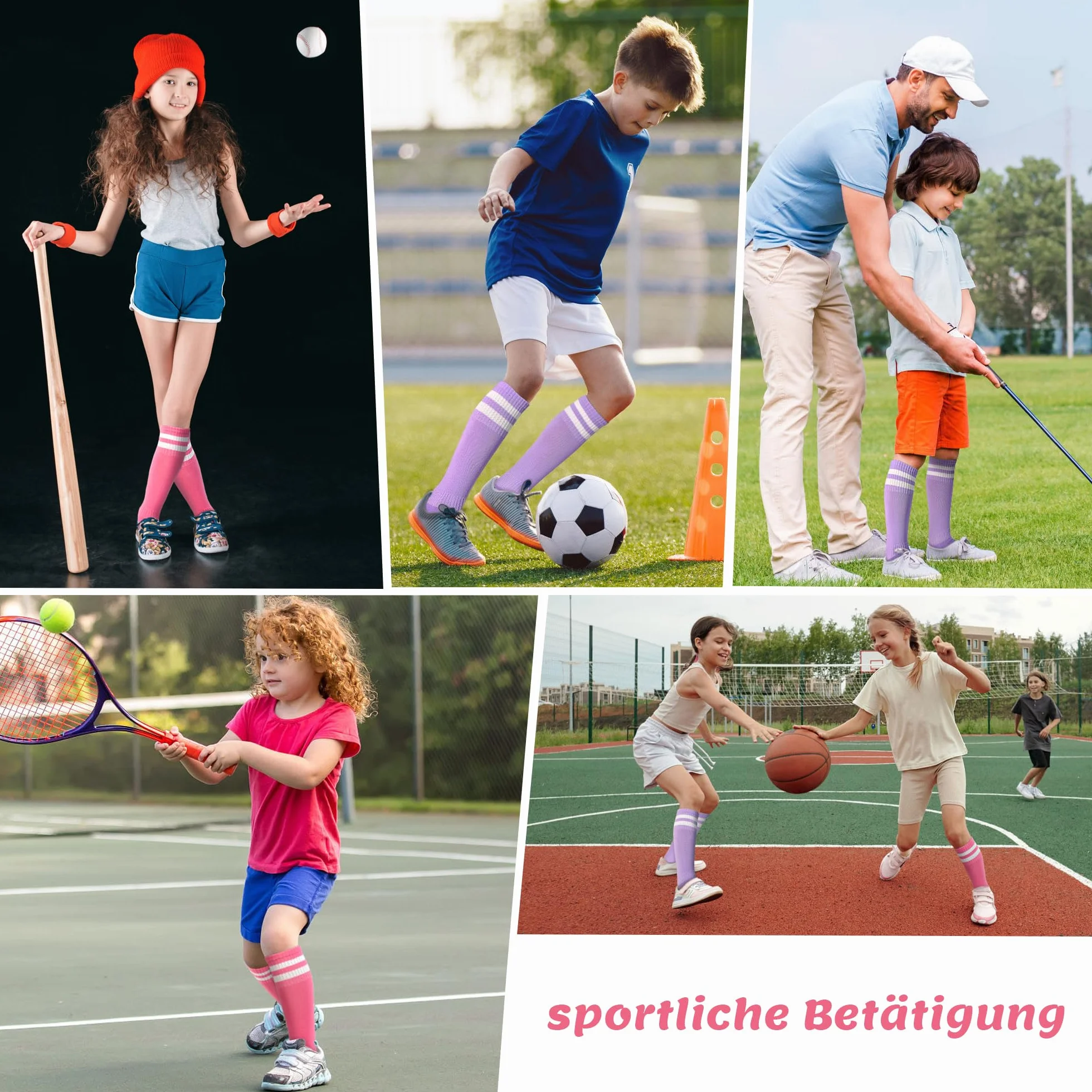 HYCLES 1/2 par de calcetines de fútbol para niños, calcetines deportivos largos para la escuela, calcetines de fútbol largos y transpirables para niñas y niños de 3 a 13 años
