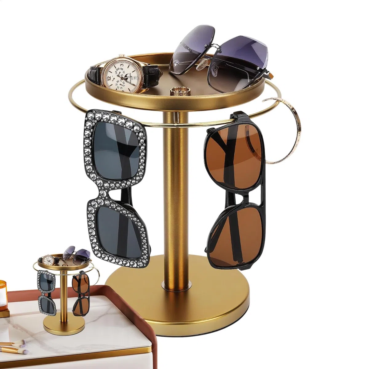 Organizador giratorio para gafas de sol, rotación de 360 grados, organizador de almacenamiento de joyas, diseño innovador, organización sin esfuerzo de 24 cm para relojes, pulseras, anillos