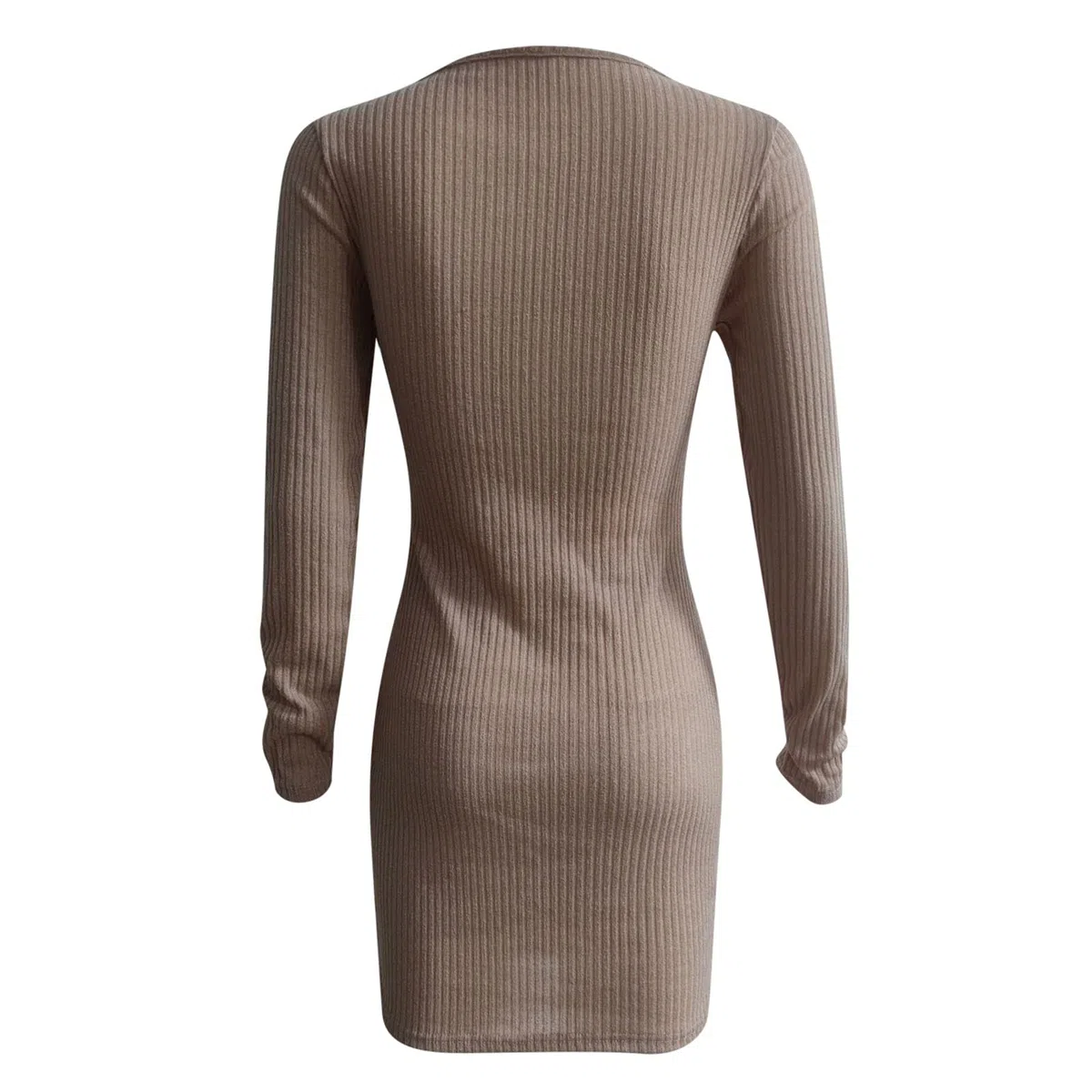 Vestido de otoño para mujer, sexy, manga larga, cuello de pico, vestido de punto con cremallera, tira de botones, vestido ajustado, vestido envolvente, minivestido de línea A