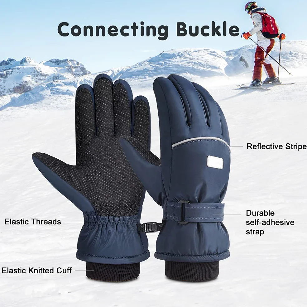 Guantes de esquí para niños, impermeables, antideslizantes, térmicos, gruesos, para exteriores, resistentes al viento, para bicicleta, niños y niñas