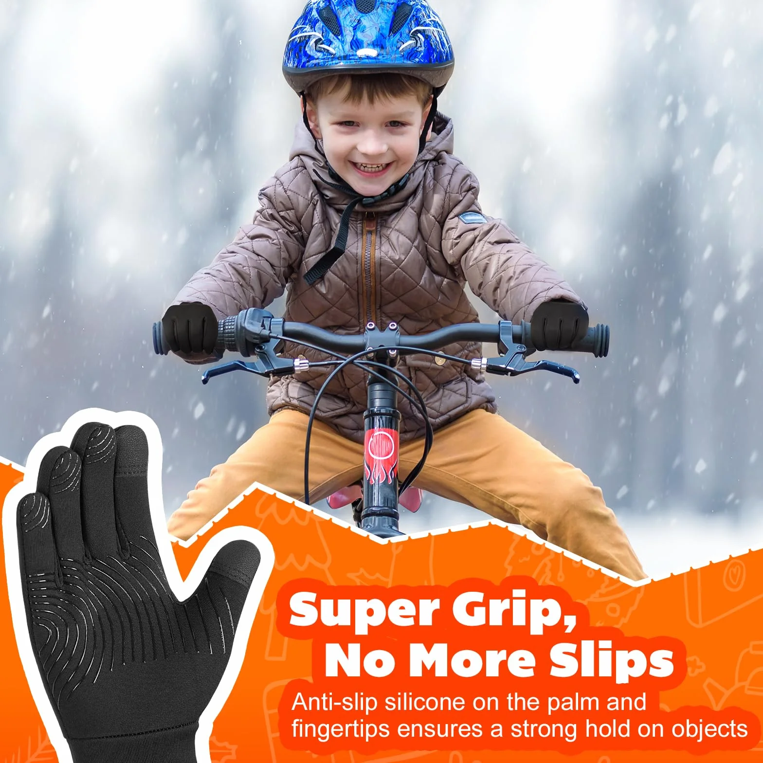 OOPOR Guantes de Deporte de Invierno para niños – Pantalla táctil Antideslizante térmica Guantes cálidos para niños y niñas, Ciclismo, equitación y fútbol de 4 a 12 años