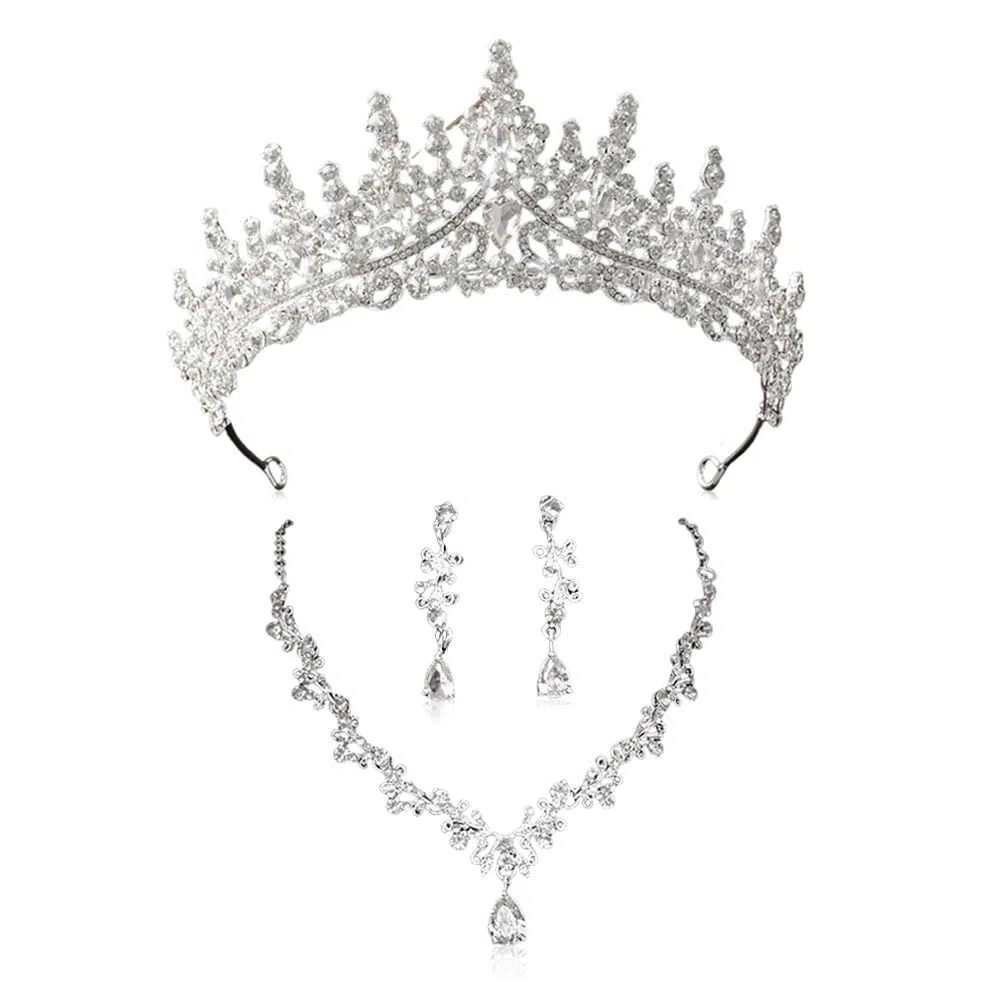 Elegante Set de Joyería de Novia de 3 Piezas con Corona Brillante Collar en V y Pendientes de Gota Joyería de Lujo para Bodas y Ocasiones Especiales