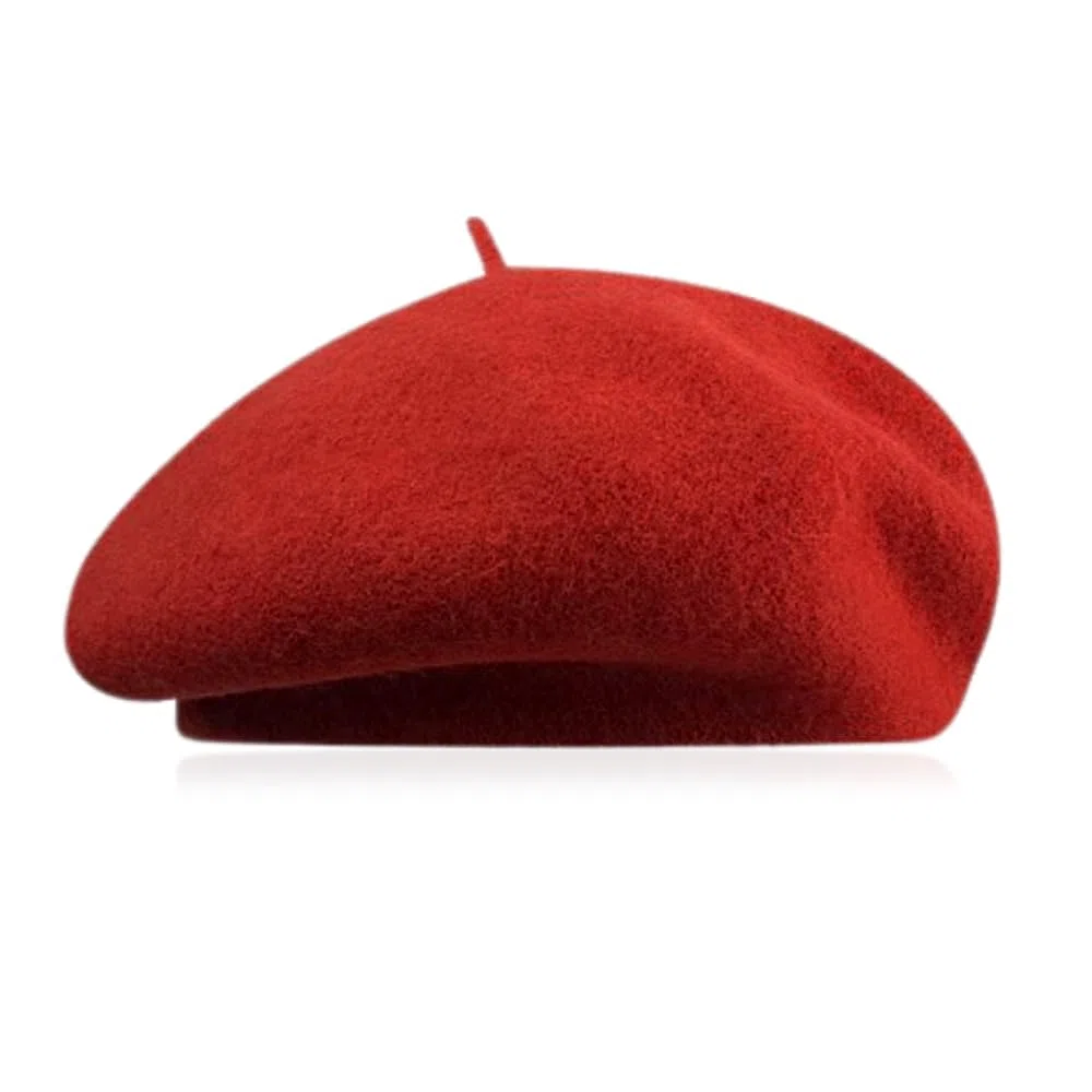 Boina Mujer Lana, Boina Francesa Invierno, Boina Pintor, Boina Disfraz Mimo, Boina Vasca, Beret Clásico Redondo Artista, Boina Liso, Boina Vintage Elegante-Rojo