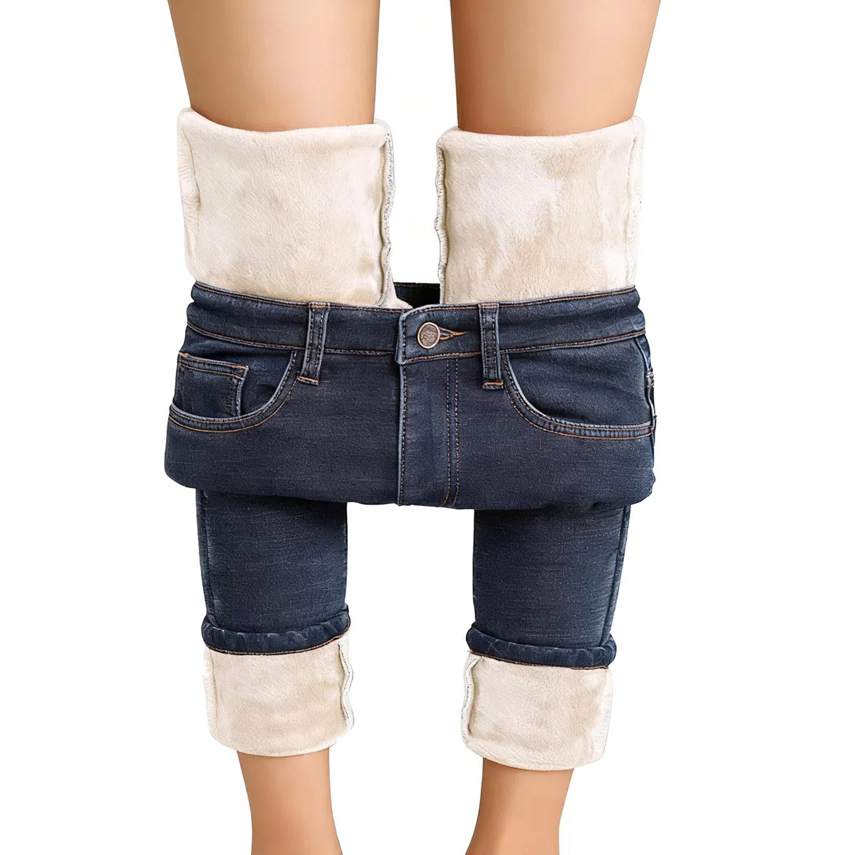 Jeans térmicos para mujer Jean acolchados de cintura alta, pantalones térmicos para mujeres adolescentes de invierno de forro polar forrados de mezclilla de invierno Streetwear Hip Hop