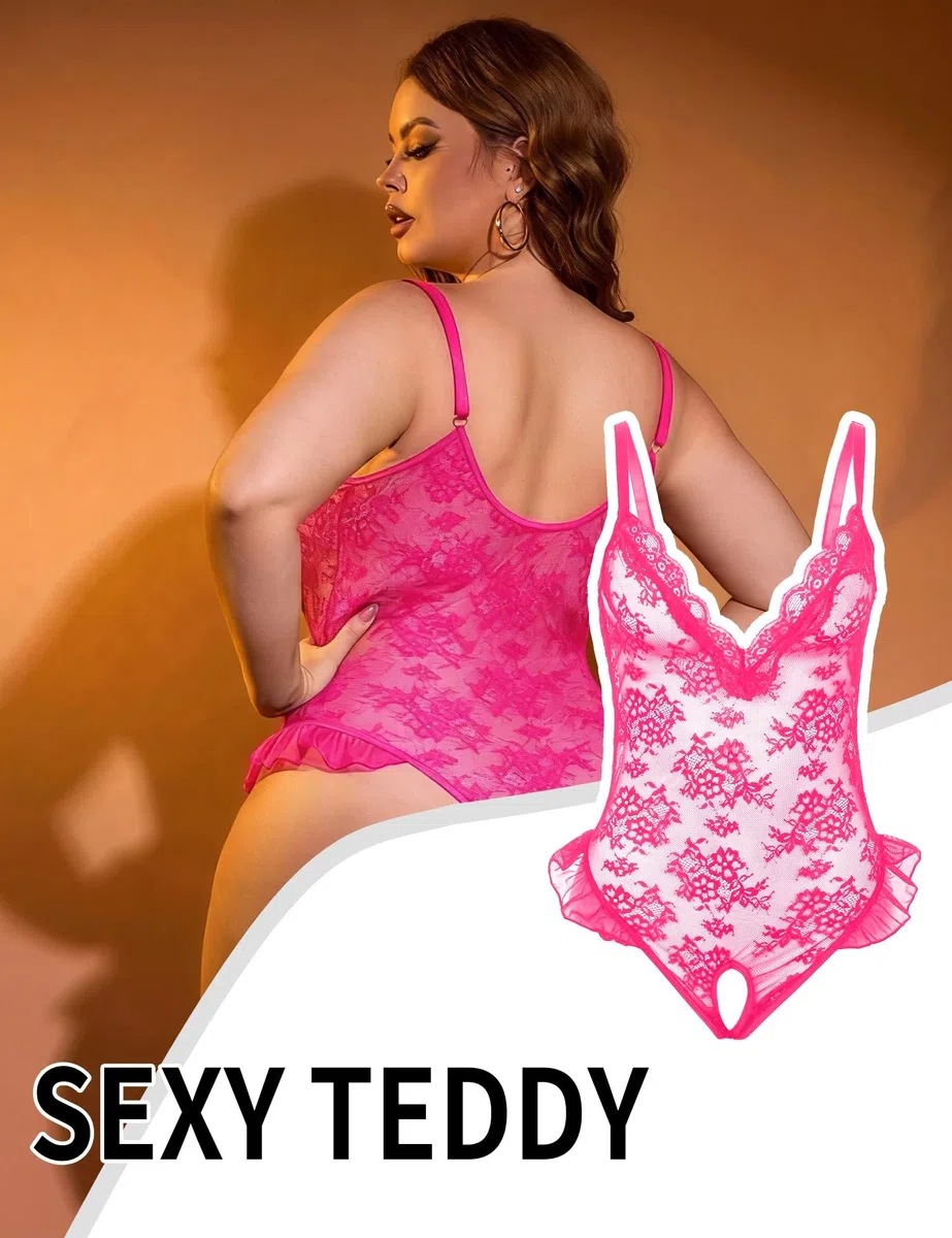 comeondear Lenceria Sexy Mujer Abierta Conjunto Lenceria de Encaje Abierto Body Lencero Escote en V Profundo Ropa Interior Sin Entrepierna Talla Grande Lingerie Feminina Sin Espalda Fiesta