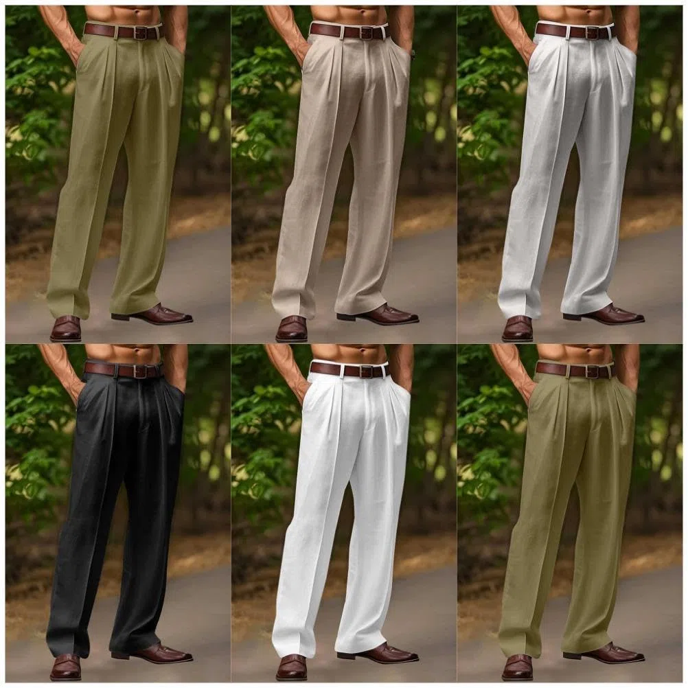 Pantalone de Lino Chino Hombre Casuales Pantalón Anchos Ligeros Elasticos Verano Pantalóns Largo Sueltos Pantalones de Trabajo Vaqueros