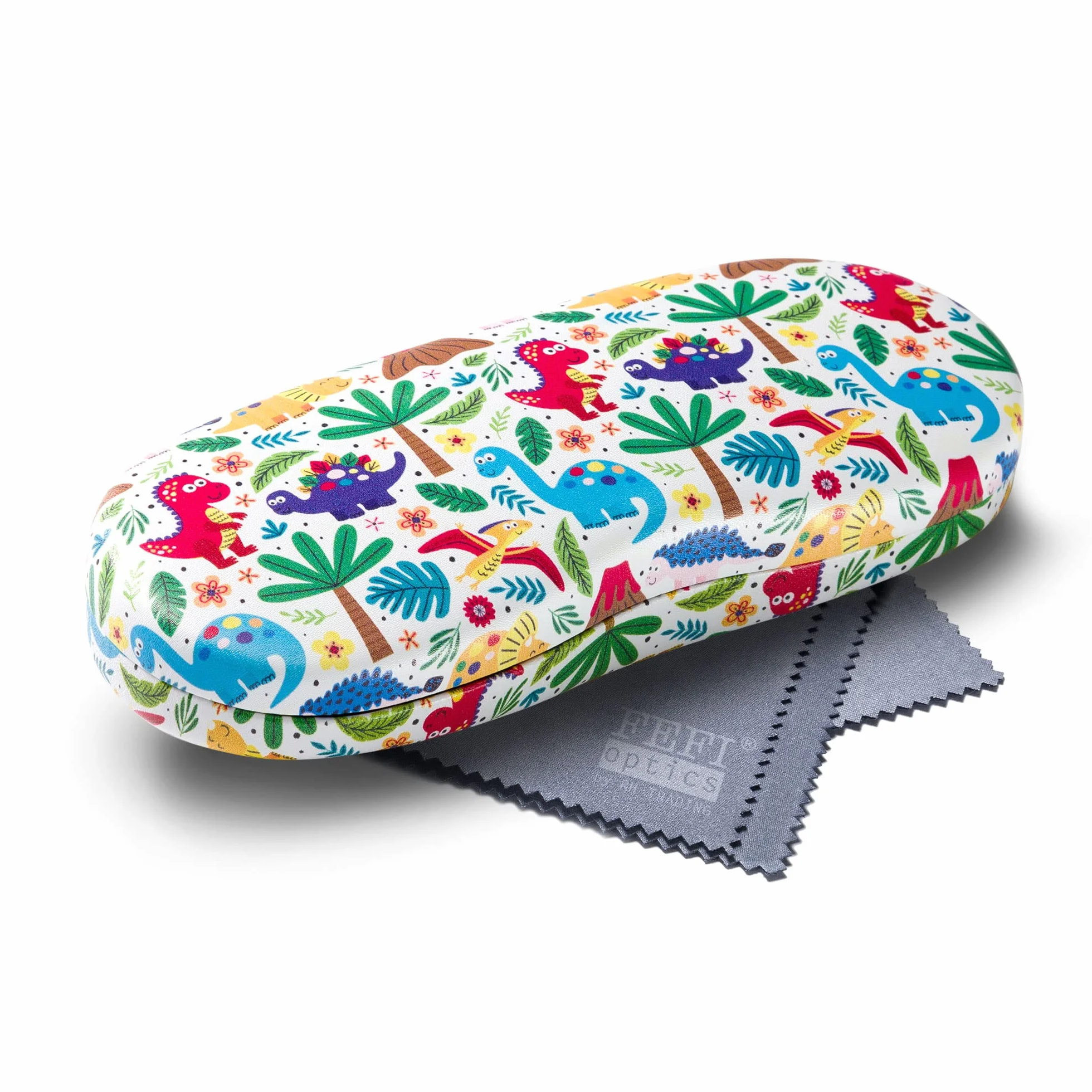 FEFI - Estuche para gafas para niños (carcasa rígida) con motivos divertidos - Incluye paño de limpieza para gafas/paño de microfibra, dino, M