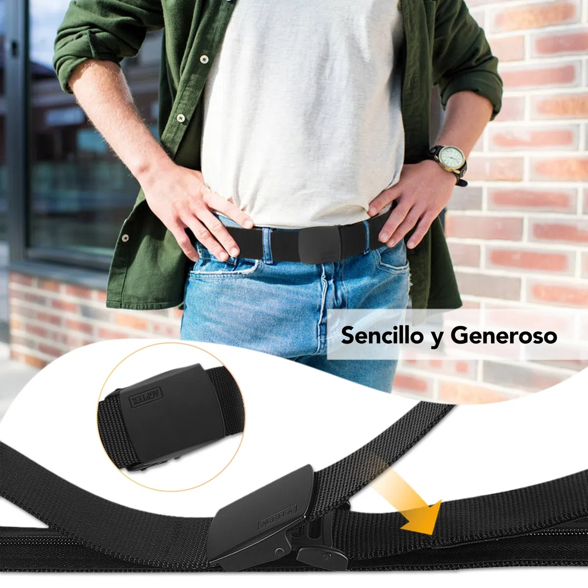 AGPTEK Cinturón de Viaje Antirrobo con Bolsillo Secreto, Hebilla de Metal y Cremallera Interior para Hombre, Negro