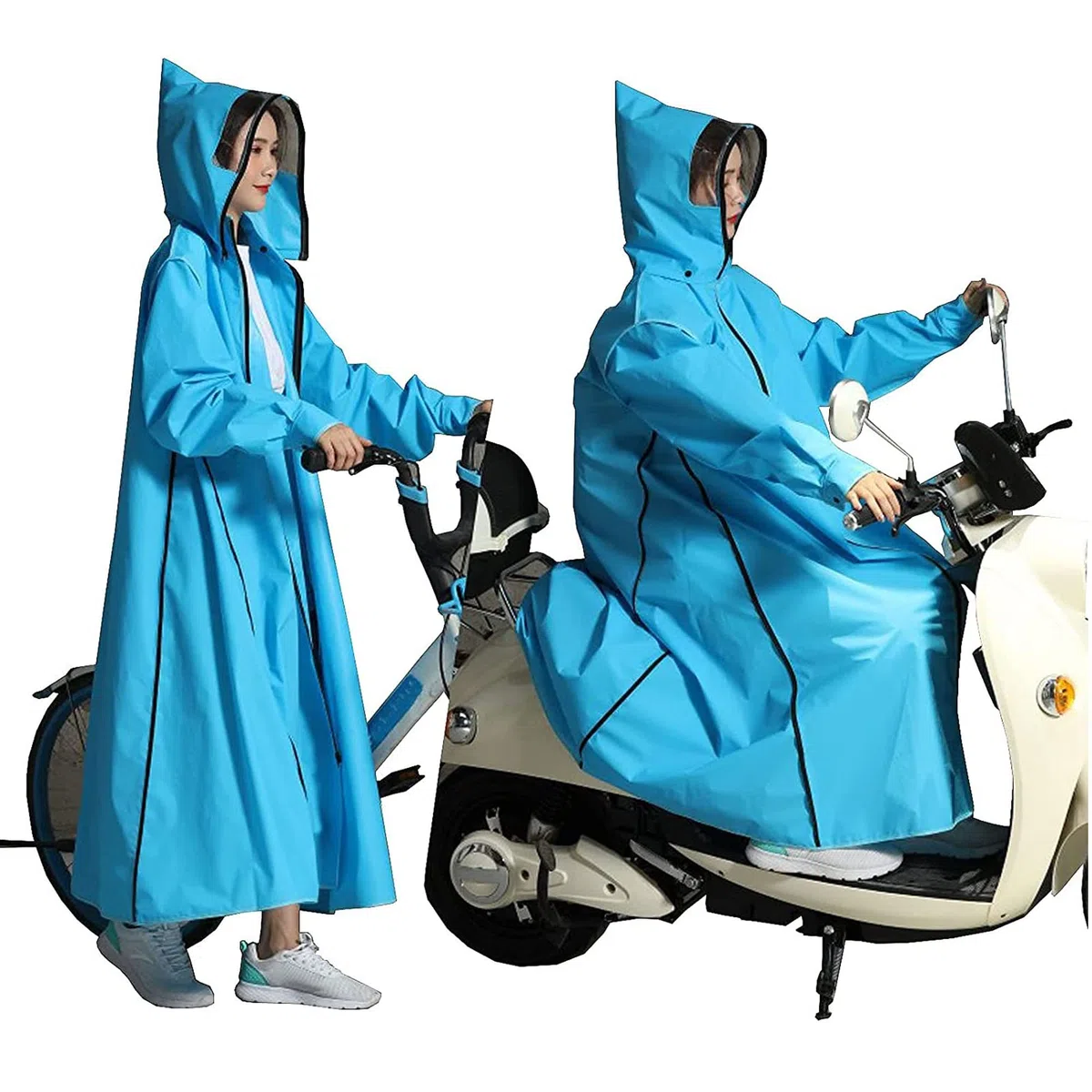 Poncho de Lluvia Larga con Capucha Adultos Mujer Hombre EVA Capa de Lluvia Ligero Reutilizable Impermeable Chaqueta de Lluvia para Acampar Senderismo Ciclismo Motociclismo