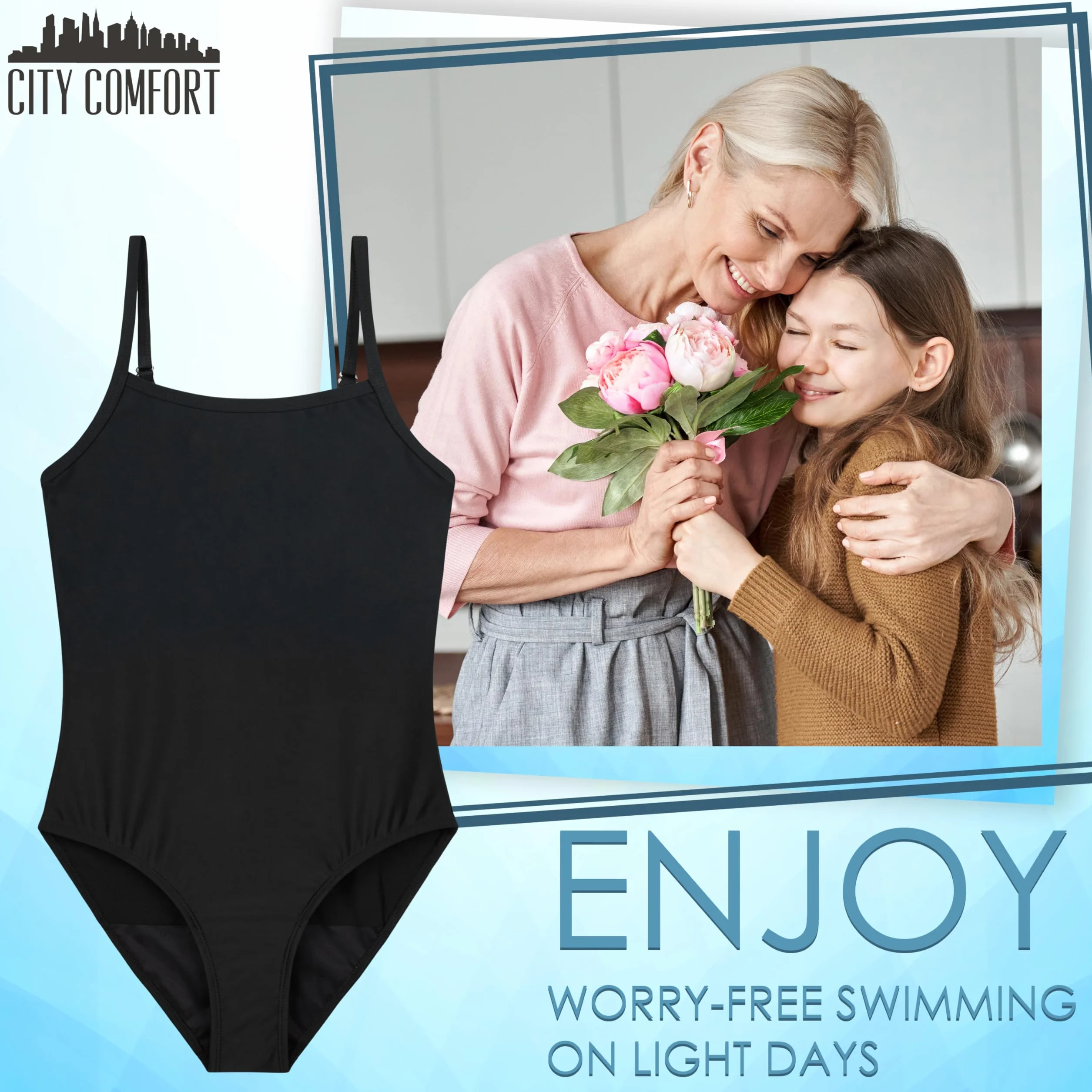 CityComfort Bañador Menstrual Niña y Adolescentes para Traje de Baño Tirantes Ajustables Protección Absorbente UPF 50+