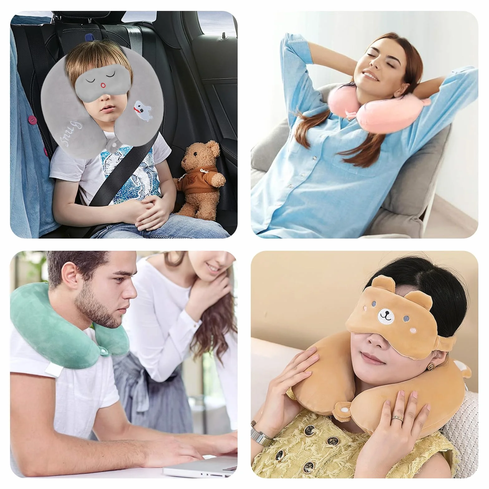 Almohada De Viaje 2 En 1 para Niños, Almohada De Viaje En Forma De U La Funda De Almohada Es Extraíble Y Lavable, Adecuada para Adultos Y Niños (Dinosaurio Verde)