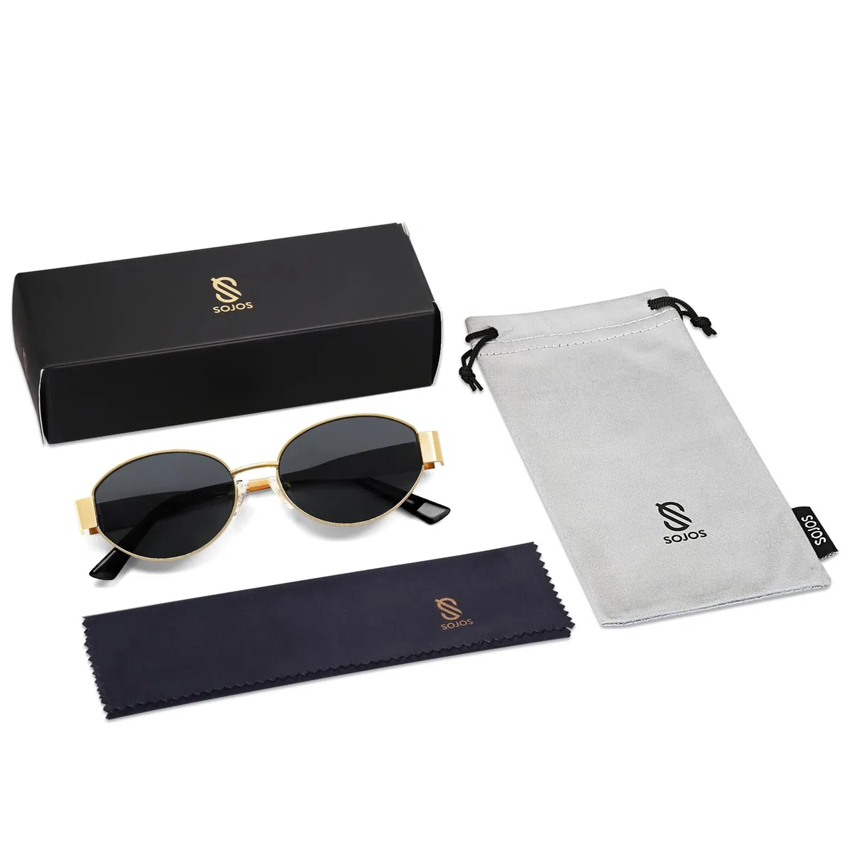 SOJOS Gafas de Sol Retro Mujer Hombre Metal Ovaladas de Moda Gafas de Sol Clásicas con Protección UV400 SJ1217