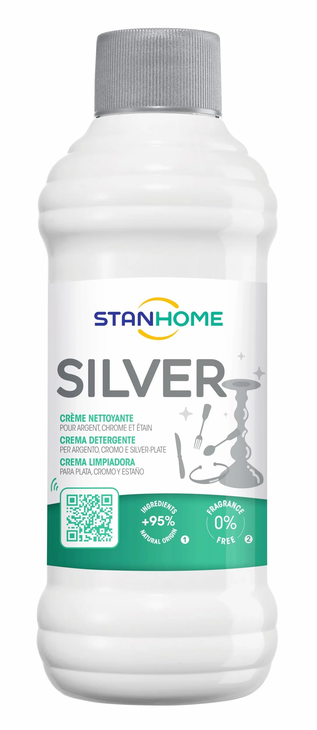 STANHOME | Crema Antioxidante para Plata, Cromo y Silver-Plate SILVER, Limpiador para Limpiar y Proteger la Plata, 250 ml