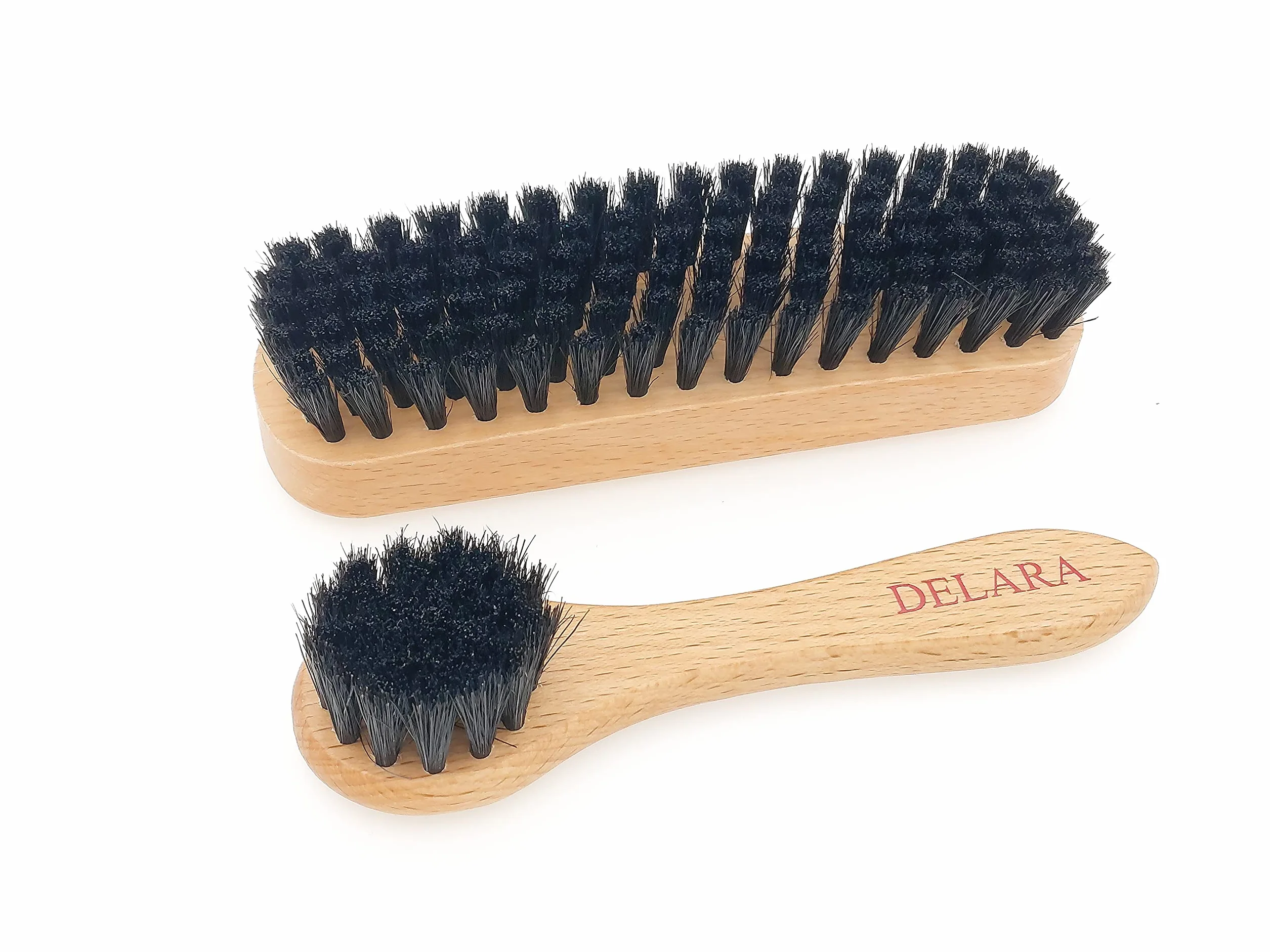 DELARA Un Cepillo para Zapatos y un Cepillo de Crema de cerdas Naturales – Color: Negro