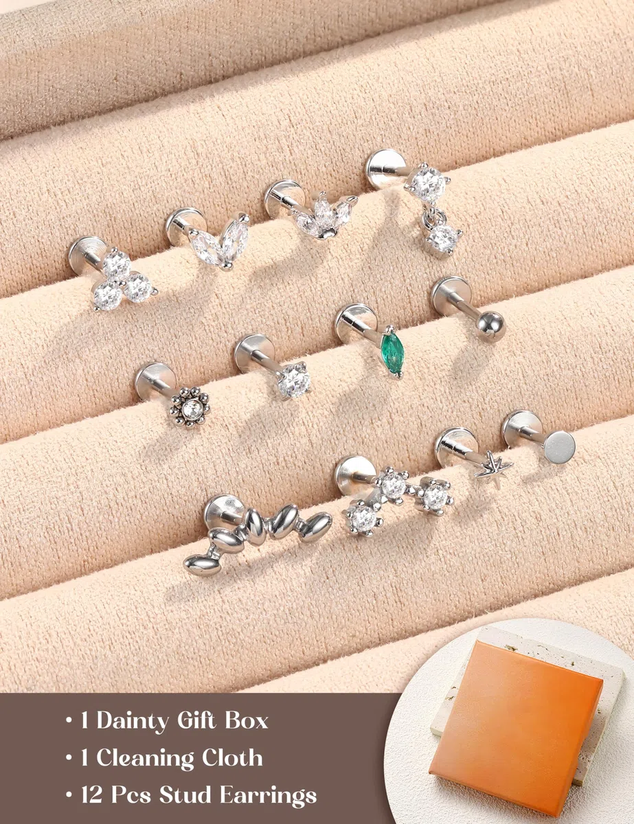 KRFY 16g/18g Piercing Tragus Oreja Nariz Helix Oro/Plata Roscado Interno Piercing Labio Hipoalergénico Acero Quirurgico Piercings Conch Cartílago 6/8MM