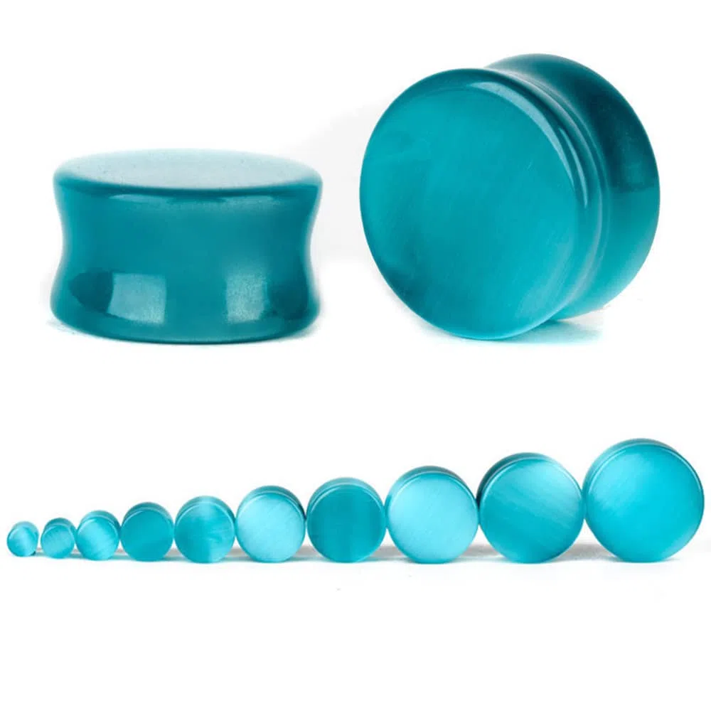 2 pares de dilatadores de oreja de piedra orgánica de ojo de gato y ónix negro, expansores de túnel, dilatadores de doble acampanado para el cuerpo