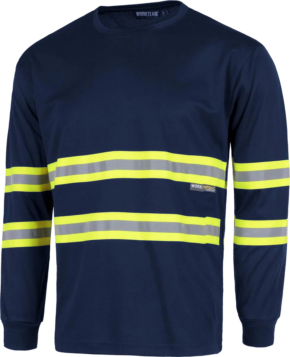 WORKTEAM Camiseta de Manga Larga con Alta Visibilidad Certificada EN 17353 Tipo B3, Tejido Transpirable y Ligero con Cintas Reflectante, Unisex