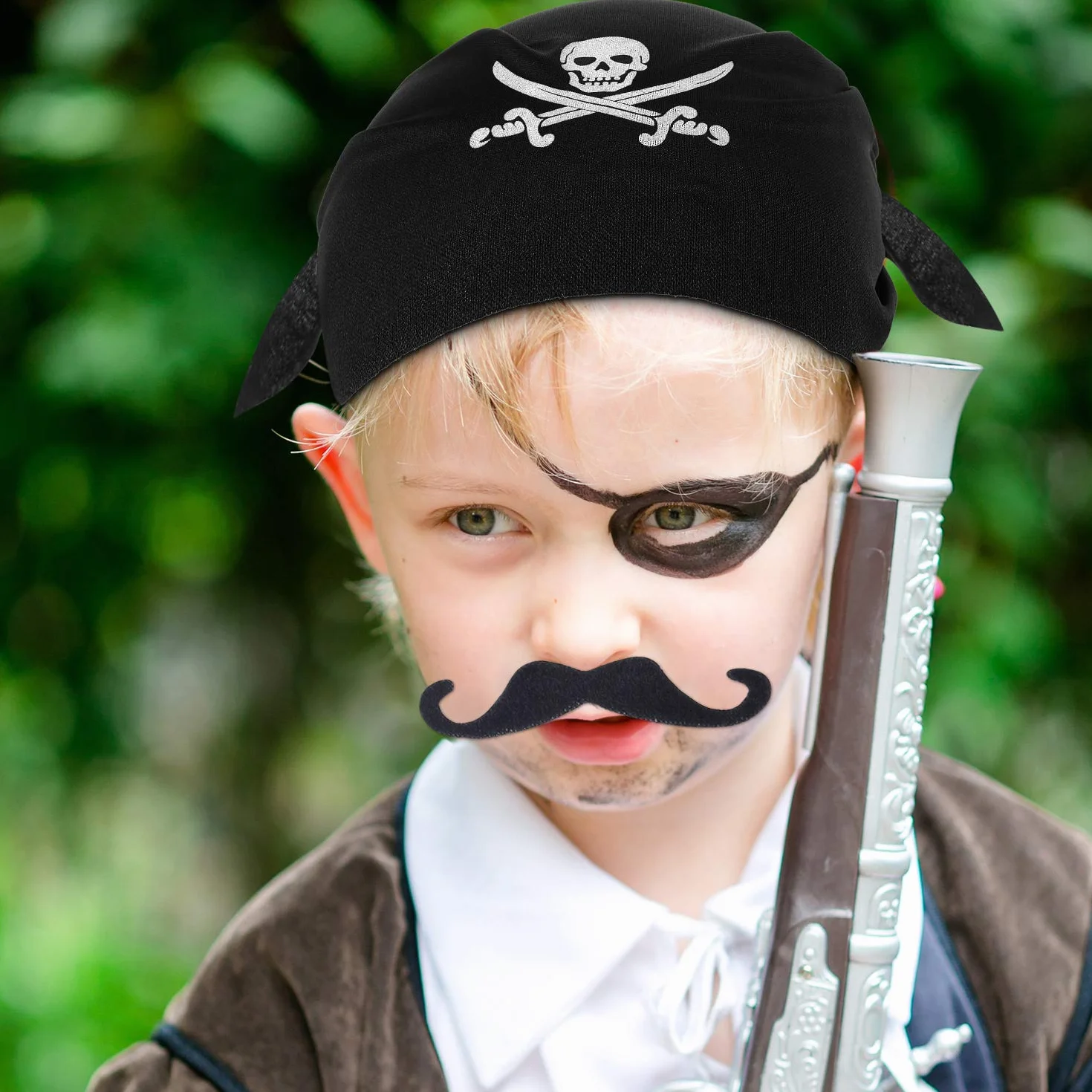12 Piezas de Pañuelo de Pirata Braga de Cabeza de Capitán Negra para Fiesta Temática, Favores de Halloween y Niños (Estilo A)