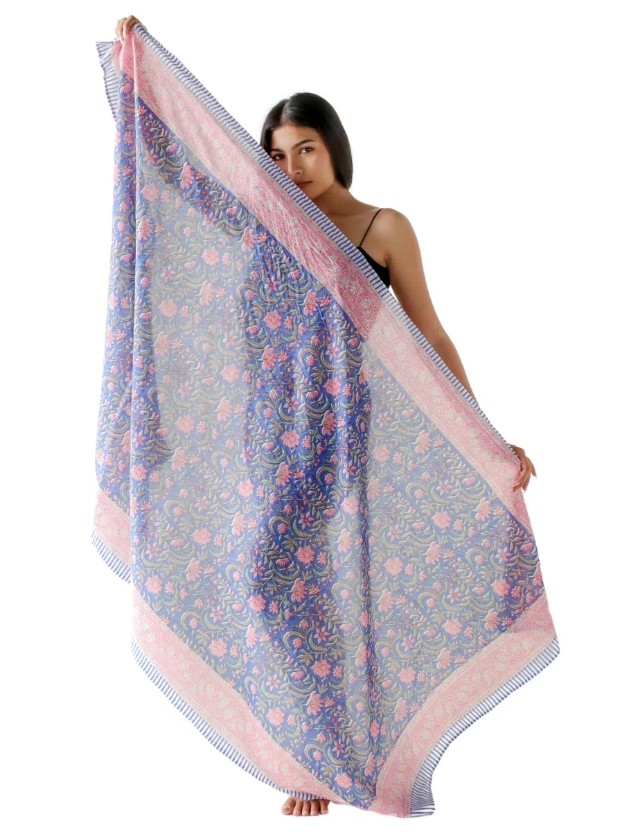 THE ART BOX Pareo 100% algodón para mujer, traje de baño con estampado de bloques de mano indio, falda envolvente, falda envolvente para playa, salida de baño largo (73 x 43 pulgadas)