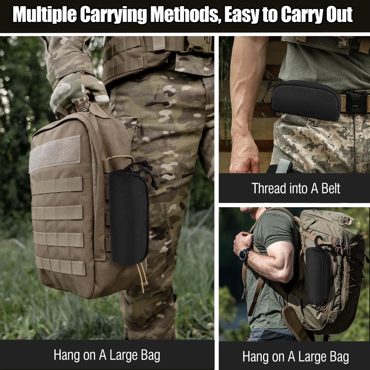 MoKo Estuche para Gafas MOLLE Táctico, Funda de Gafas de Sol de Tela Oxford Impermeable Bolsa de Gafas Portátil Antichoque con Cremallera y Mosquetón para Senderismo Actividad al Aire Libre, Negro