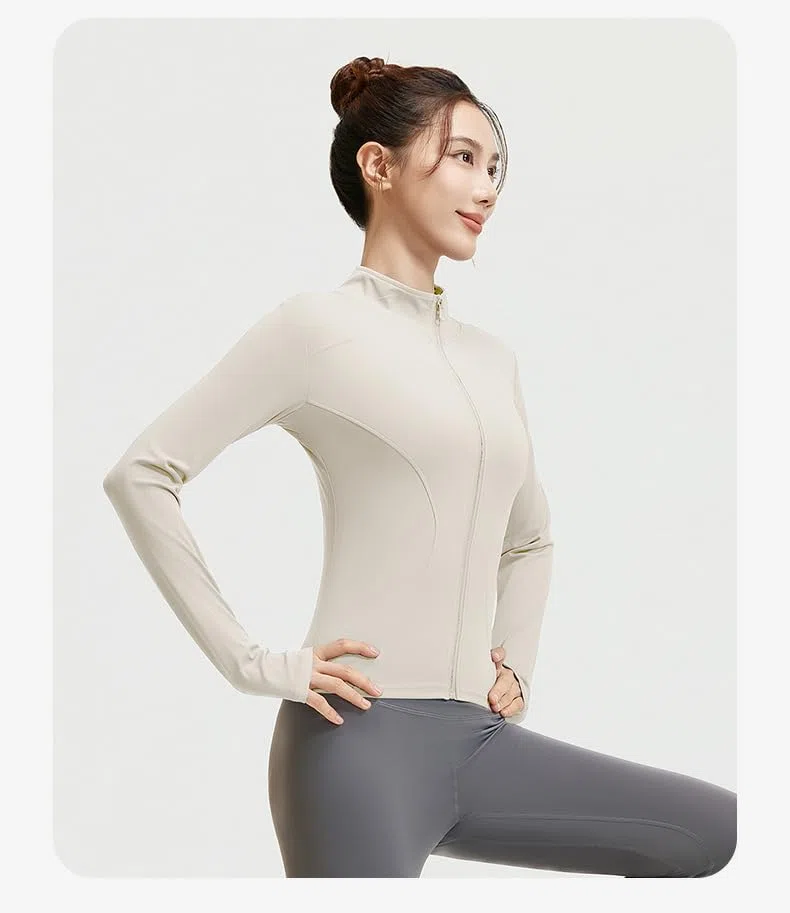 GRECERELLE Chaqueta de yoga de cuello alto para mujer, adelgazante, transpirable, perfecta para correr, fitness, yoga, cómoda y elegante, ideal para usar en todas las estaciones