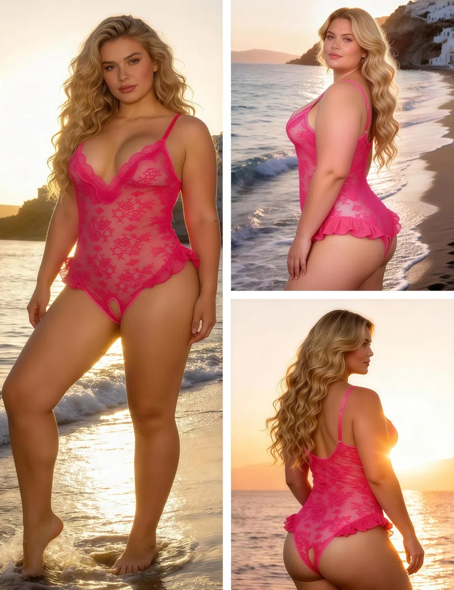 comeondear Lenceria Sexy Mujer Abierta Conjunto Lenceria de Encaje Abierto Body Lencero Escote en V Profundo Ropa Interior Sin Entrepierna Talla Grande Lingerie Feminina Sin Espalda Fiesta