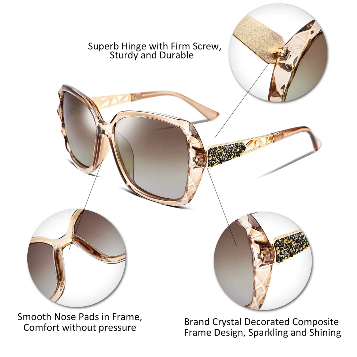 FEISEDY Gafas de Sol Polarizadas Mujer Protección UV400 Moda Clásico Retro Gafas de Sol GrandesTamaño B2289