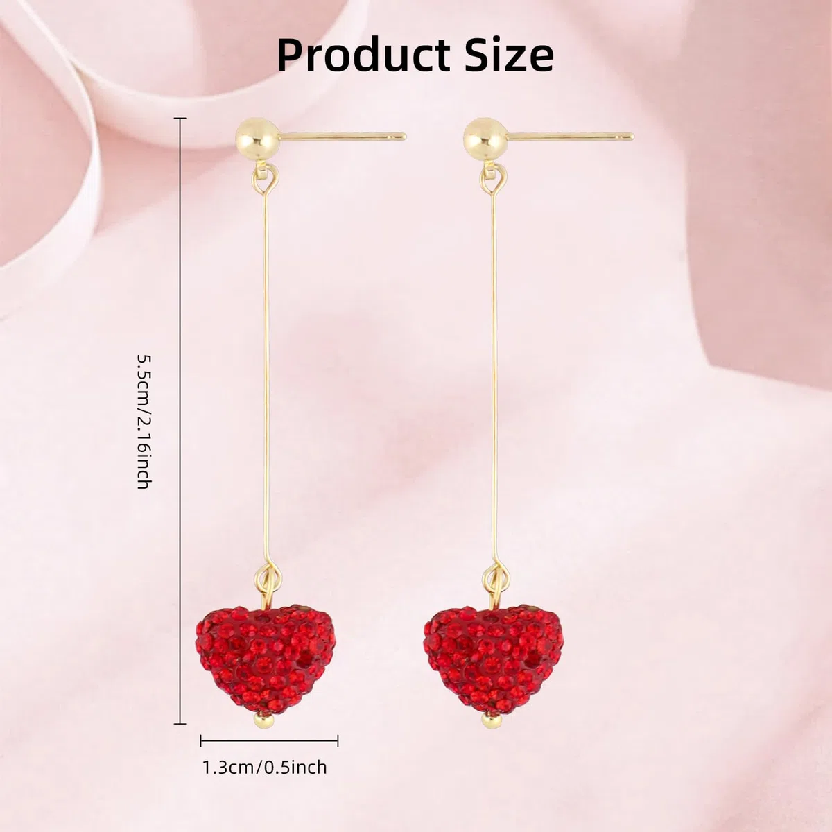 Pendientes de corazón rojo, pendientes colgantes de corazón, pendientes románticos de diamantes de imitación, adecuado para novia regalo de San Valentín, Cristal sintético