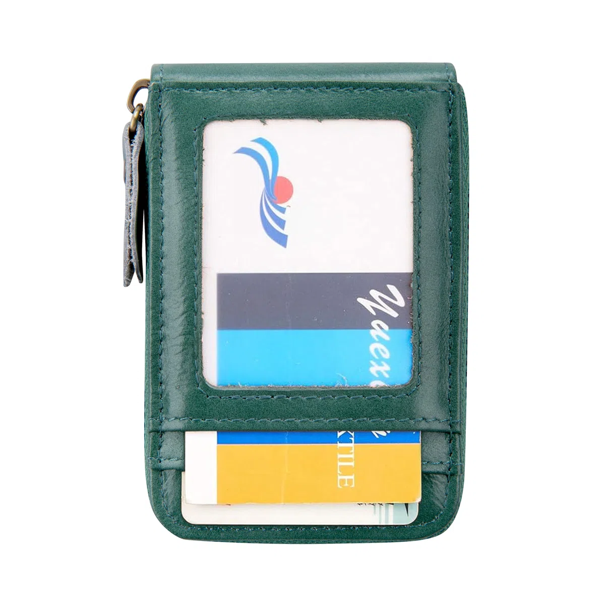 Tarjetero Hombre y Mujer Vertical Piel Genuina - Cartera Pequeña con Cremallera y Bloqueo RFID, Monedero Tarjetero con 13 Ranuras, Mini Billetera de Bolsillo Delantero