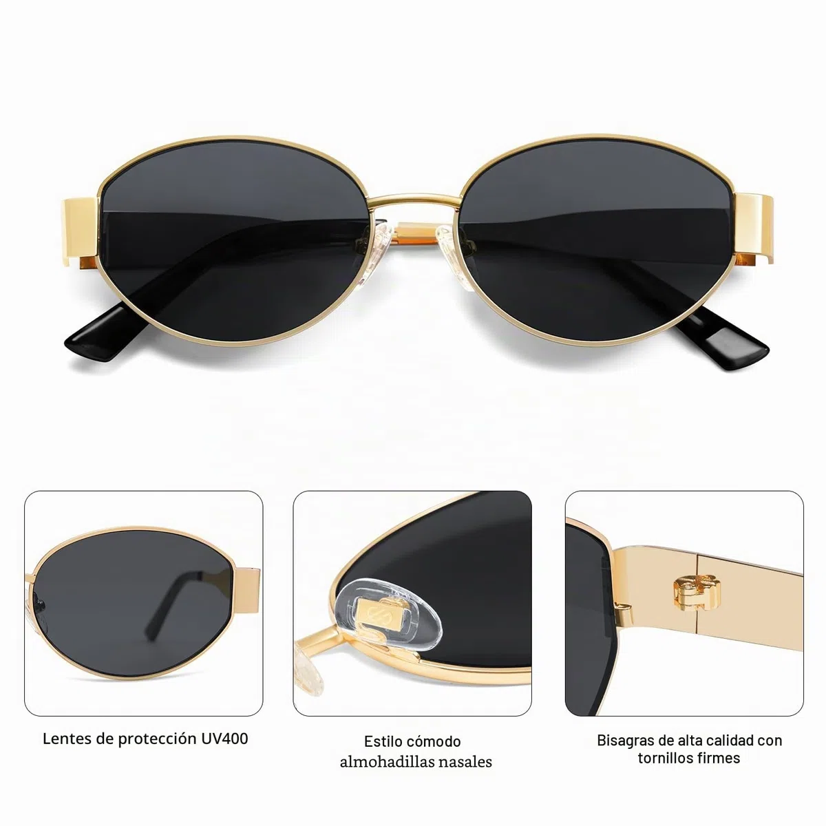 SOJOS Gafas de Sol Retro Mujer Hombre Metal Ovaladas de Moda Gafas de Sol Clásicas con Protección UV400 SJ1217
