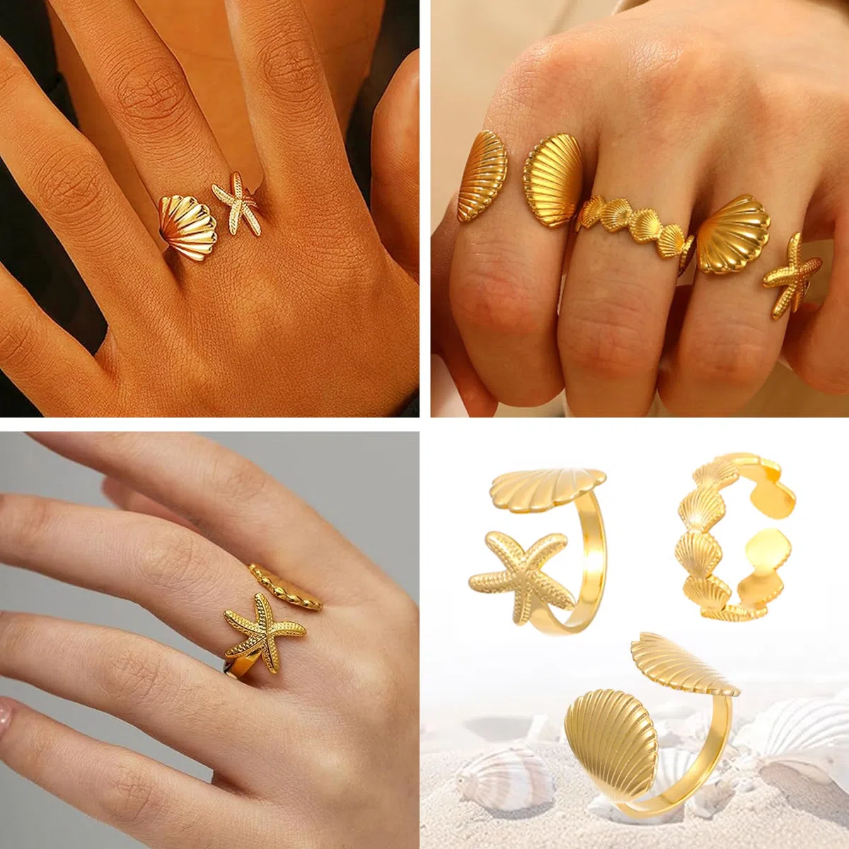 Juego de Joyas de 17 Piezas para Mujer Conjunto Bisutería con Forma de Estrella de Mar y Concha Chapados en Oro Collar en Capas Perla Pendientes Pulsera Anillos para Vacaciones Junto Al Mar