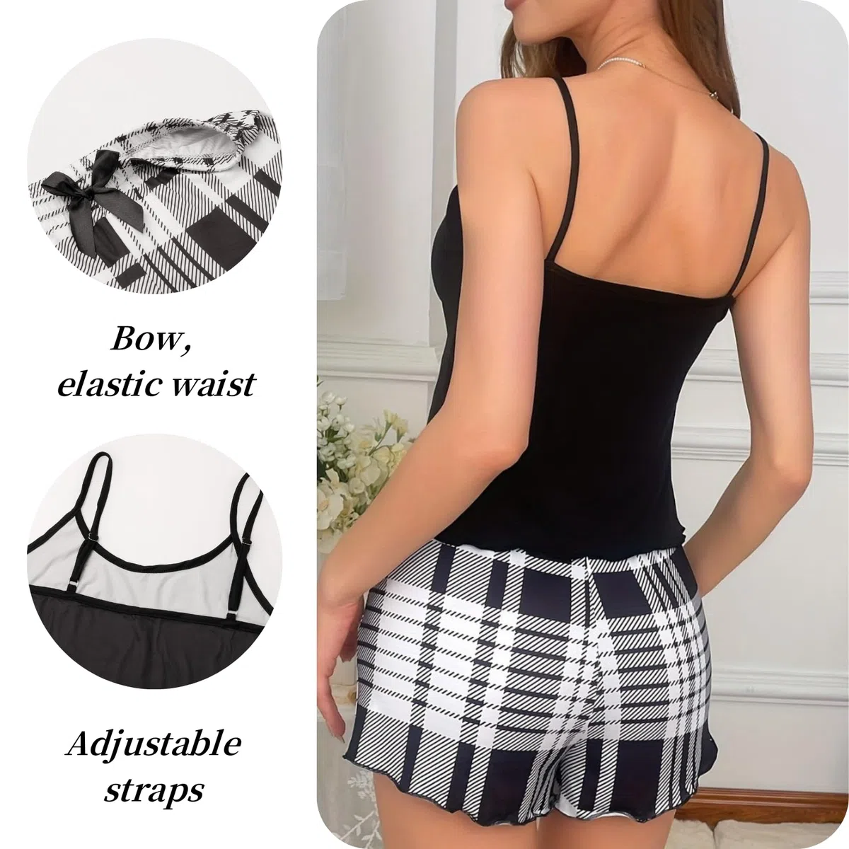 Mujer Sexy 2 Piezas Conjuntos de Pijamas Sin Mangas Verano Camisola Tirantes Ropa de Dormir Elástica Pantalones Cuello en U Top Elegante Modal Camisón Ajustado Corte Lencería