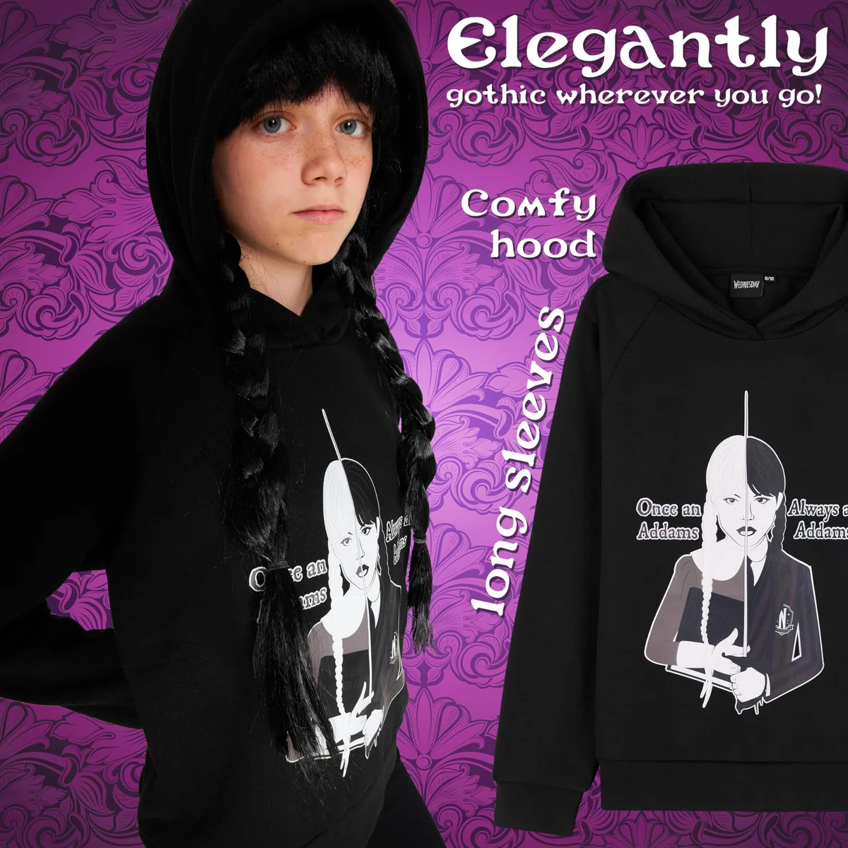 Wednesday Sudadera Niña Miércoles Addams - Sudadera con Capucha Cómoda - Ropa Niña y Chica Adolescente 7-16 Años