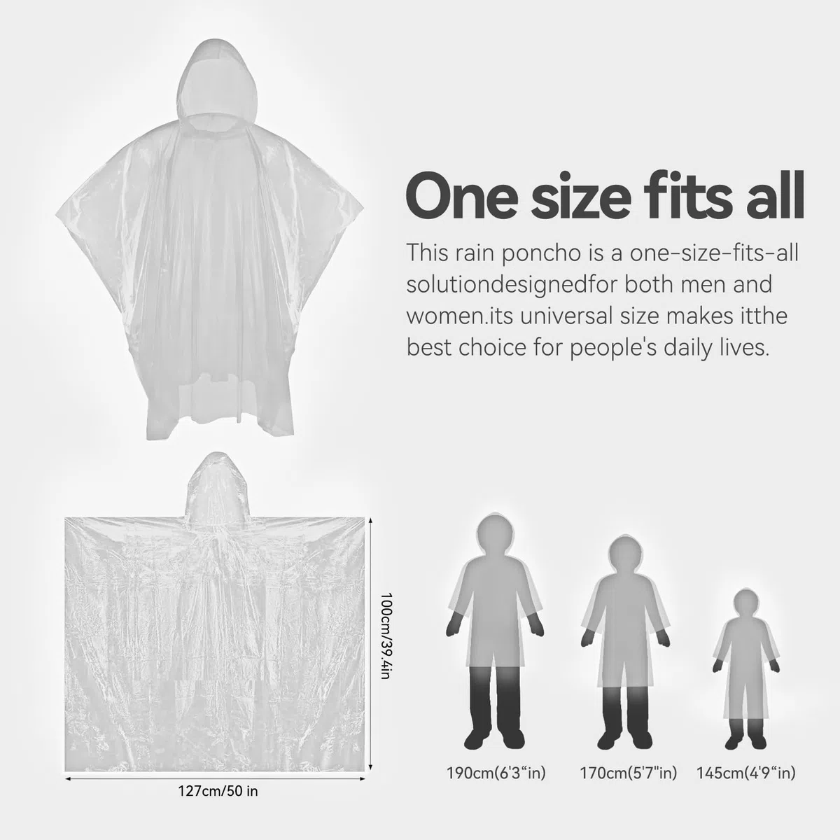 Poncho de lluvia desechable transparente para hombre y mujer, 5/10 unidades, 100% impermeable, con capucha, ligero, para senderismo, camping y viajes, poncho de emergencia