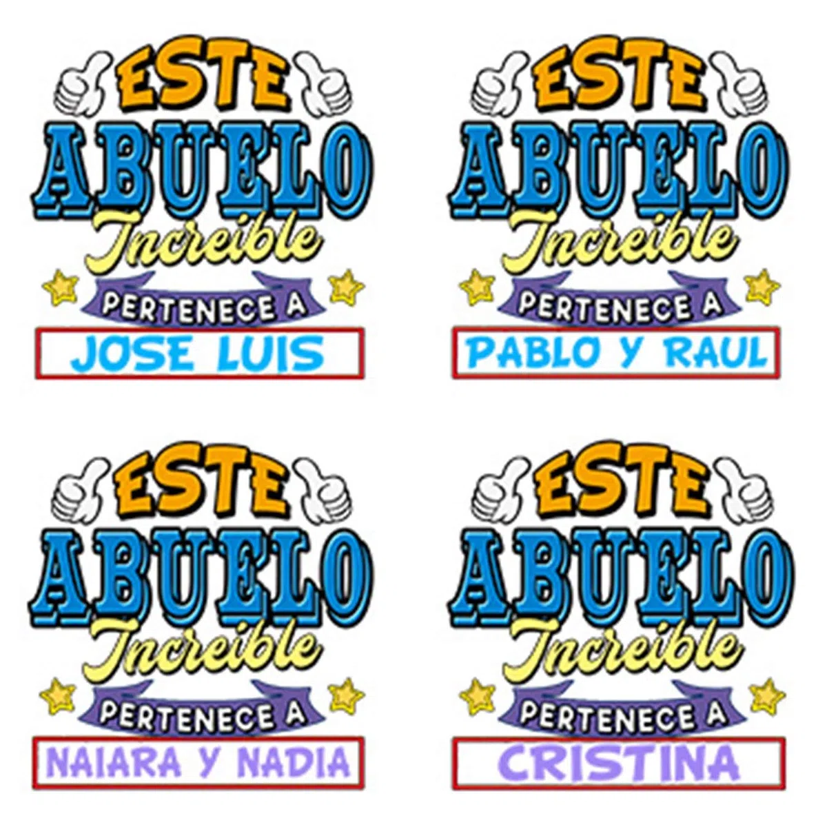 Camiseta Personalizable con Nombre Ejemplo Este Abuelo increíble Pertenece a Pablo y Carlos
