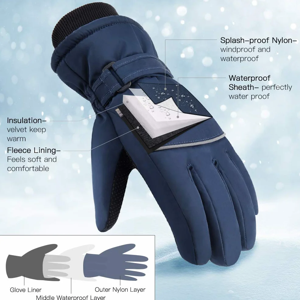 Guantes de esquí para niños, impermeables, antideslizantes, térmicos, gruesos, para exteriores, resistentes al viento, para bicicleta, niños y niñas