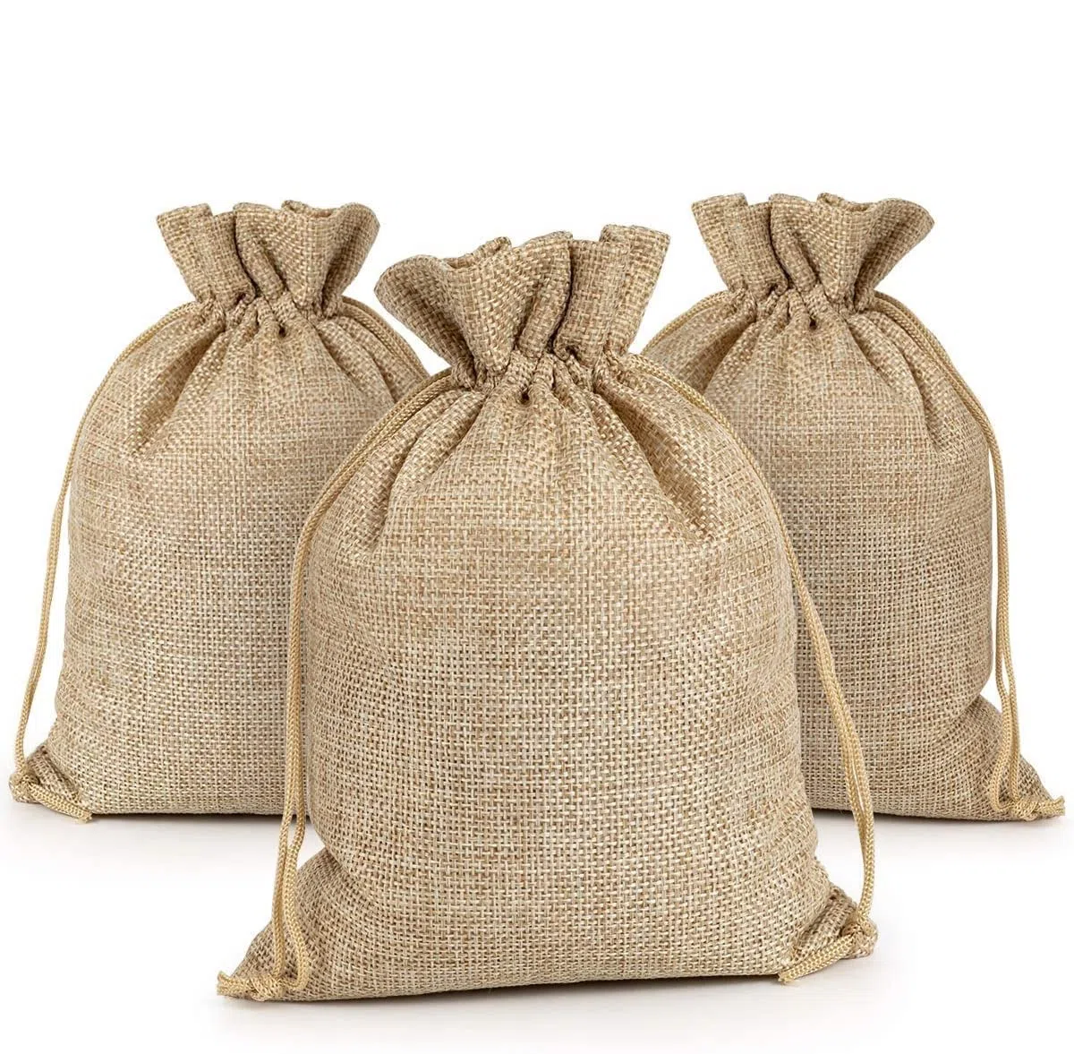 LATRAT 50 bolsas de yute con cordón, 9 x 7 cm, para joyas y regalos, lino y algodón, para bodas y dulces